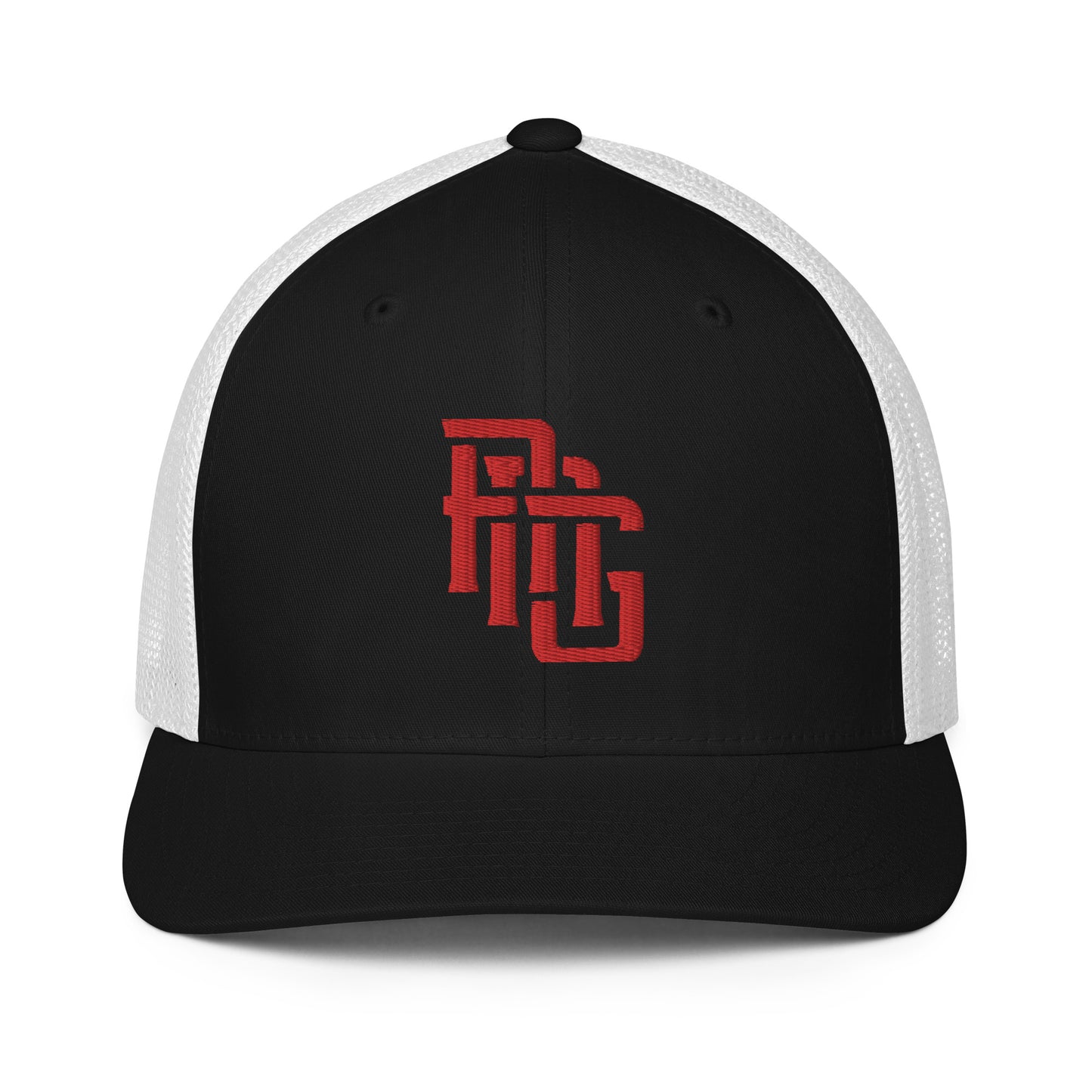 "ANG" Closed-Back Trucker Cap | Flexfit 6511 | E Luna CLASSIC Solocrest 1 Red Thread Front Logo
