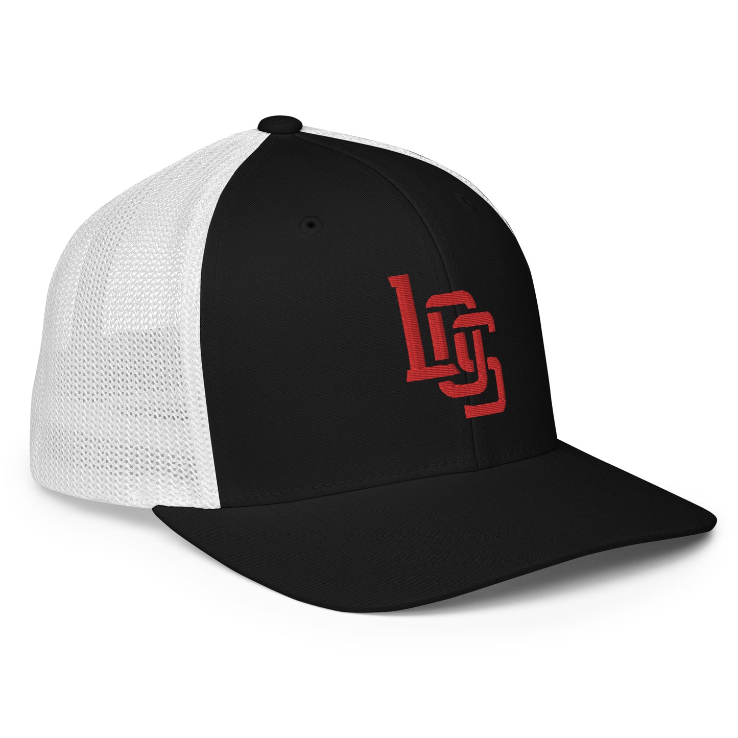 "LOS" Closed-Back Trucker Cap | Flexfit 6511 | E Luna CLASSIC Solocrest 1 Red Thread Front Logo