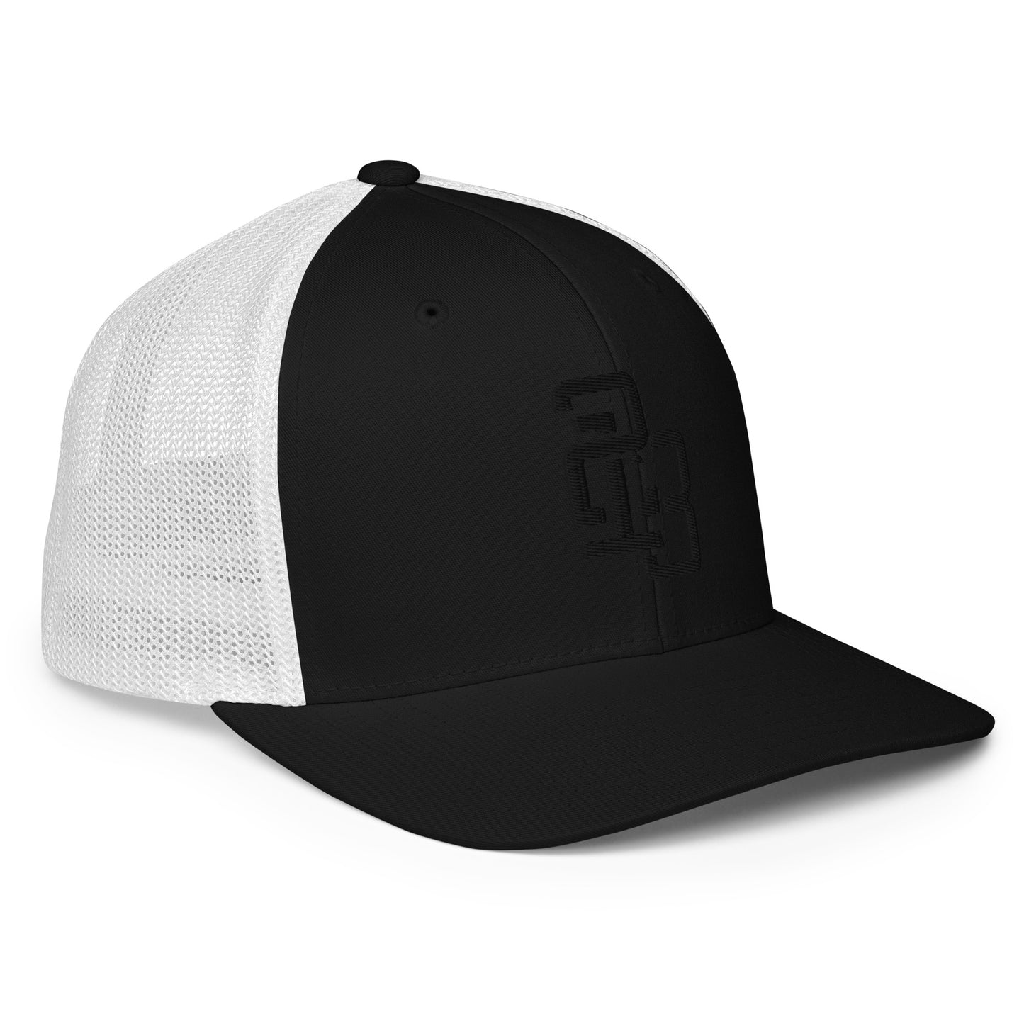 "213" Closed-Back Trucker Cap | Flexfit 6511 | E Luna CLASSIC Solocrest 1 Black Thread Front Logo