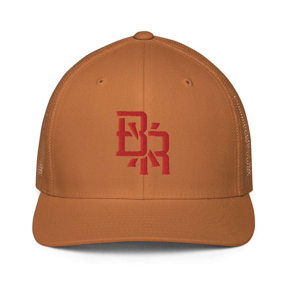 "BXR" Closed-Back Trucker Cap | Flexfit 6511 | E Luna CLASSIC Solocrest 1 Red Thread Front Logo