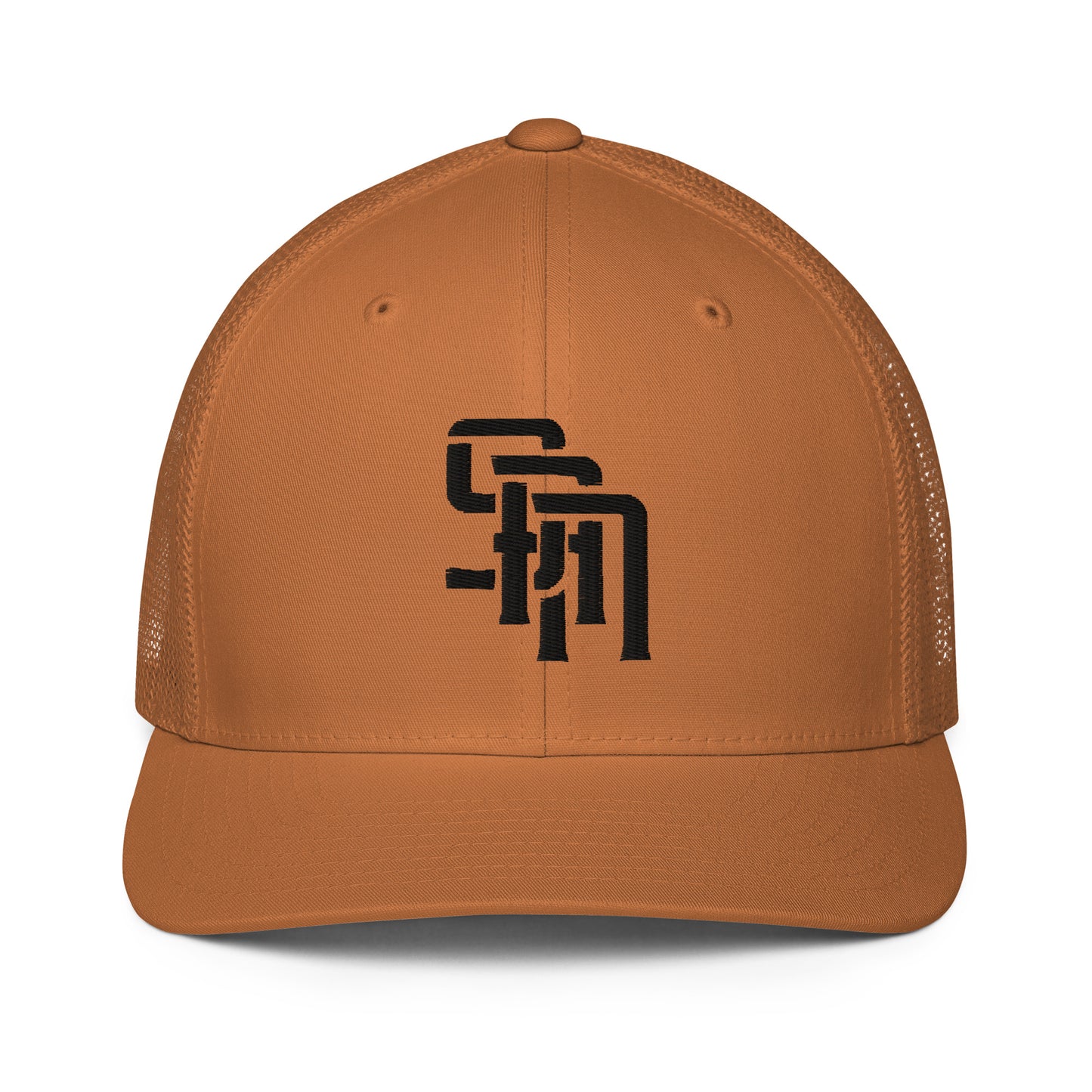 "SAN" Closed-Back Trucker Cap | Flexfit 6511 | E Luna Brand CLASSIC Solocrest 1 Black Thread Front Logo