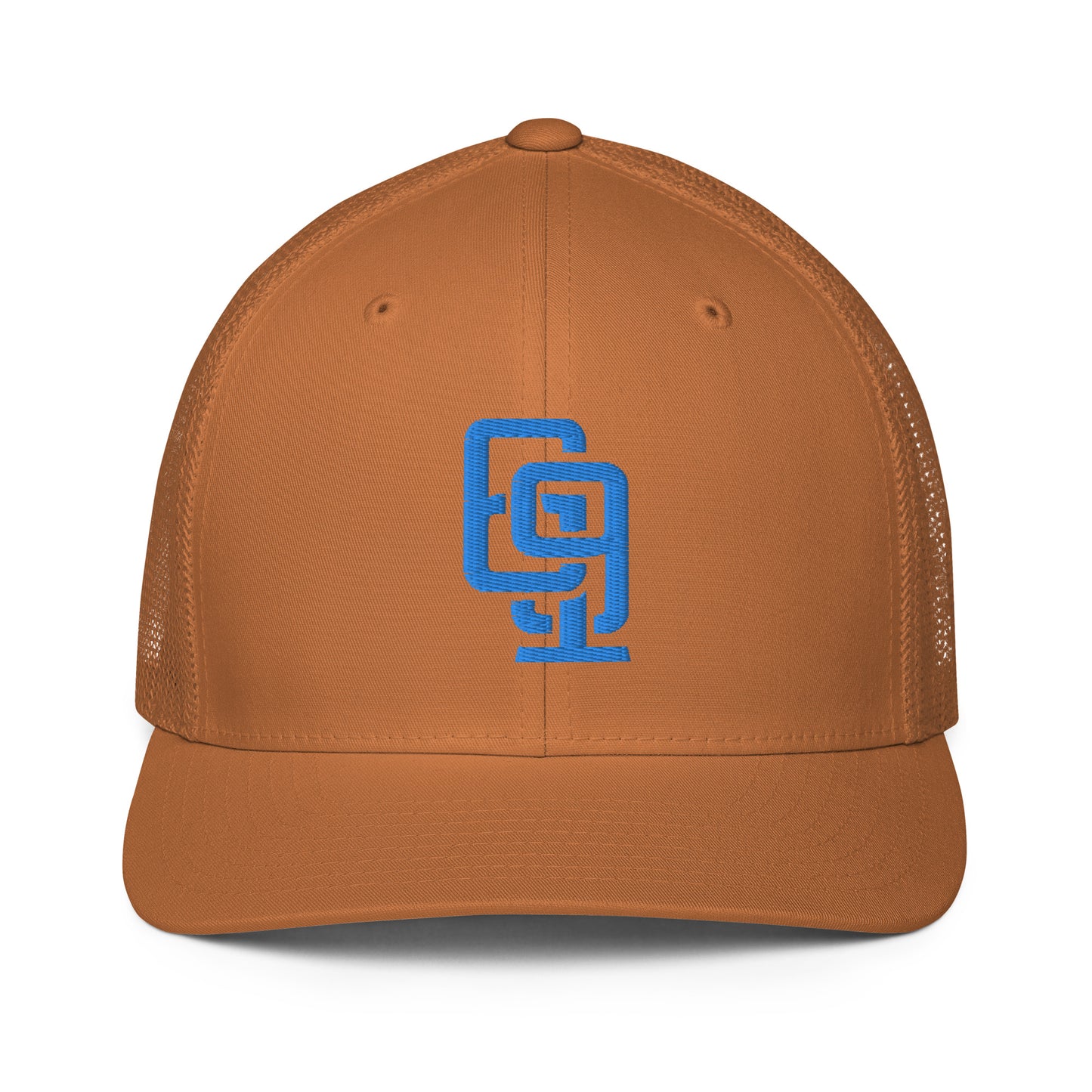 "619" Closed-Back Trucker Cap | Flexfit 6511 | E Luna CLASSIC Solocrest 1 Aqua/Teal Thread Front Logo