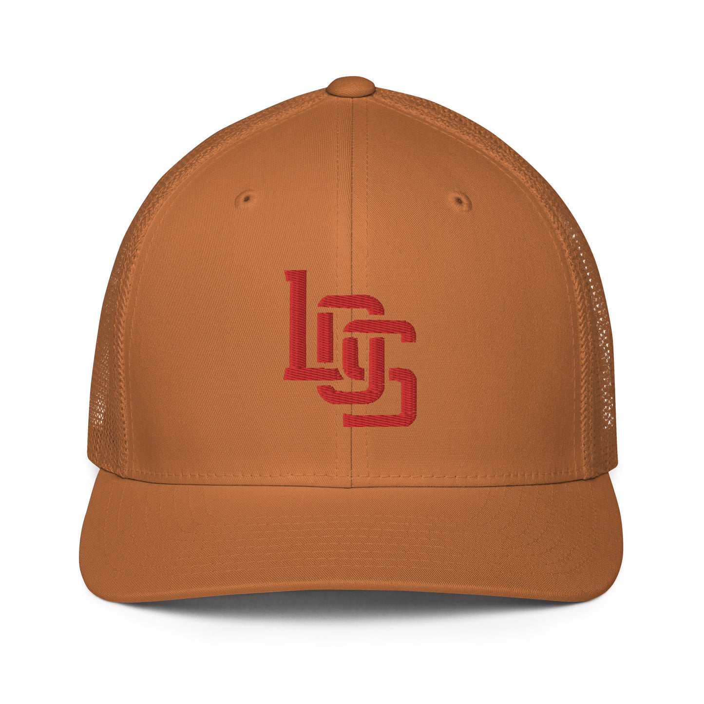 "LOS" Closed-Back Trucker Cap | Flexfit 6511 | E Luna CLASSIC Solocrest 1 Red Thread Front Logo