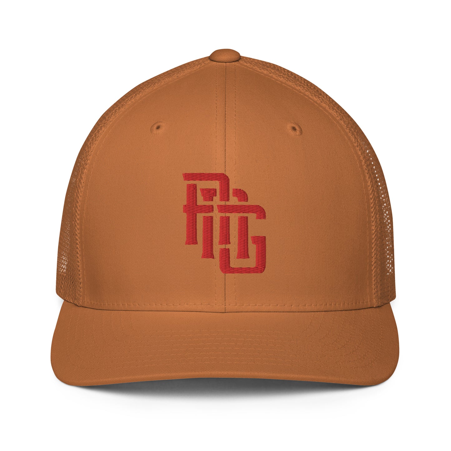 "ANG" Closed-Back Trucker Cap | Flexfit 6511 | E Luna CLASSIC Solocrest 1 Red Thread Front Logo