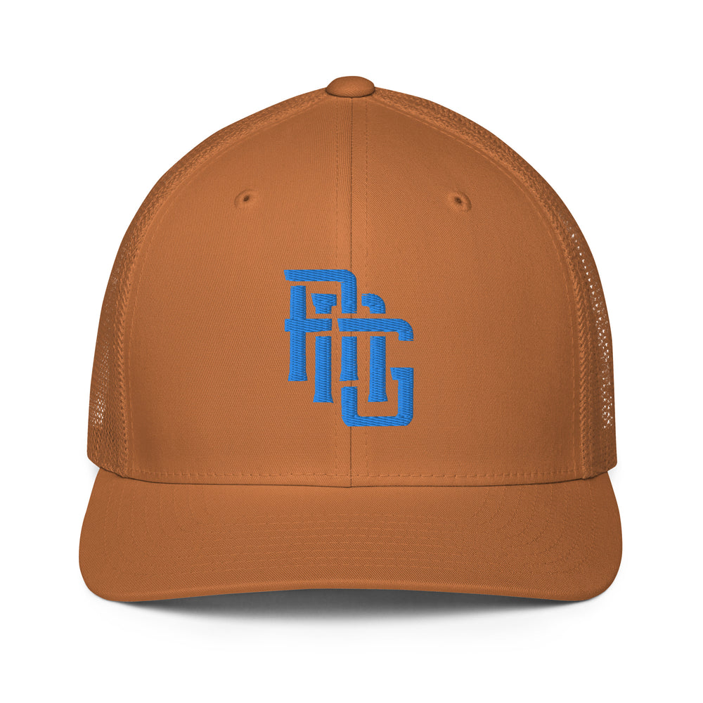 "ANG" Closed-Back Trucker Cap | Flexfit 6511 | E Luna CLASSIC Solocrest 1 Aqua/Teal Thread Logo