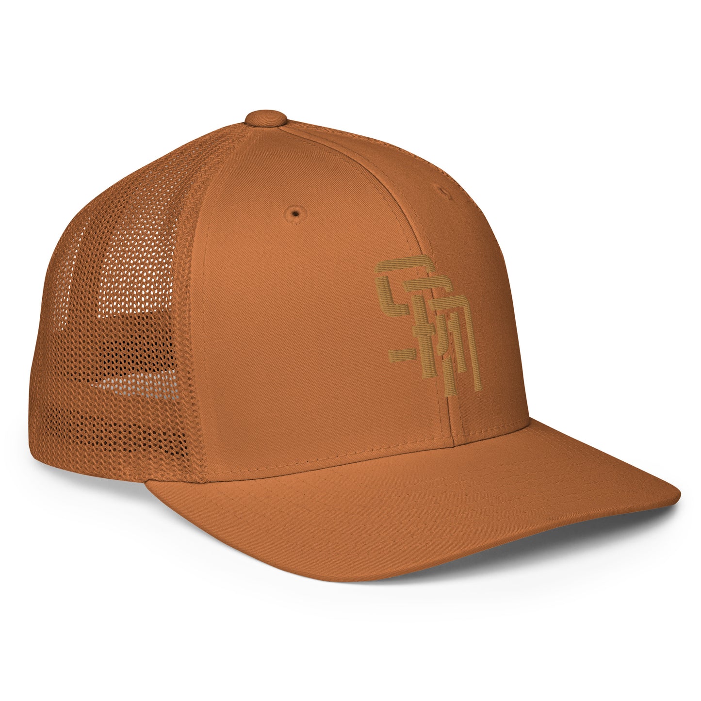 "SAN" Closed-Back Trucker Cap | Flexfit 6511 | E Luna Brand CLASSIC Solocrest 1 Old Gold Thread Front Logo