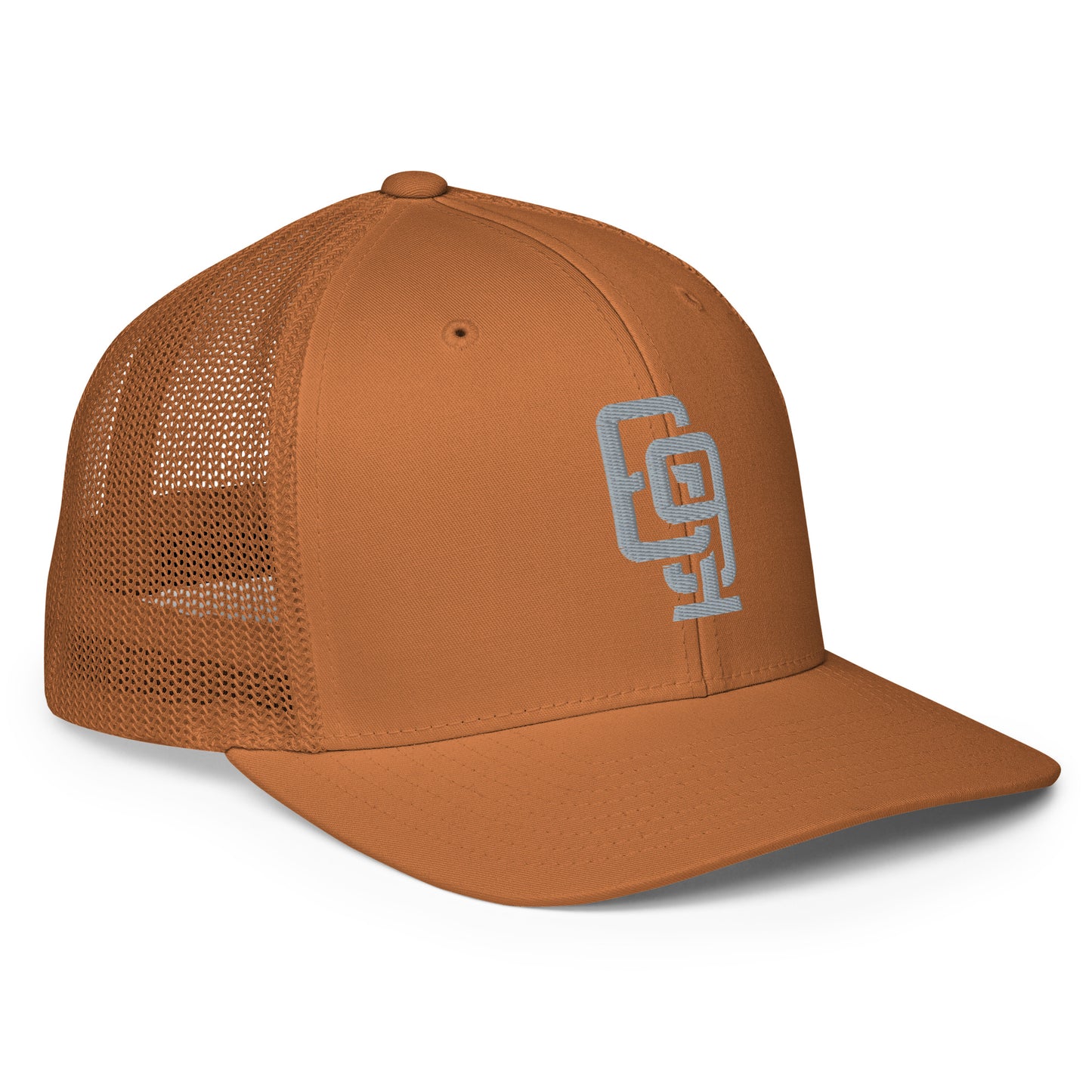 "619" Closed-Back Trucker Cap | Flexfit 6511 | E Luna CLASSIC Solocrest 1 Grey Thread Front Logo
