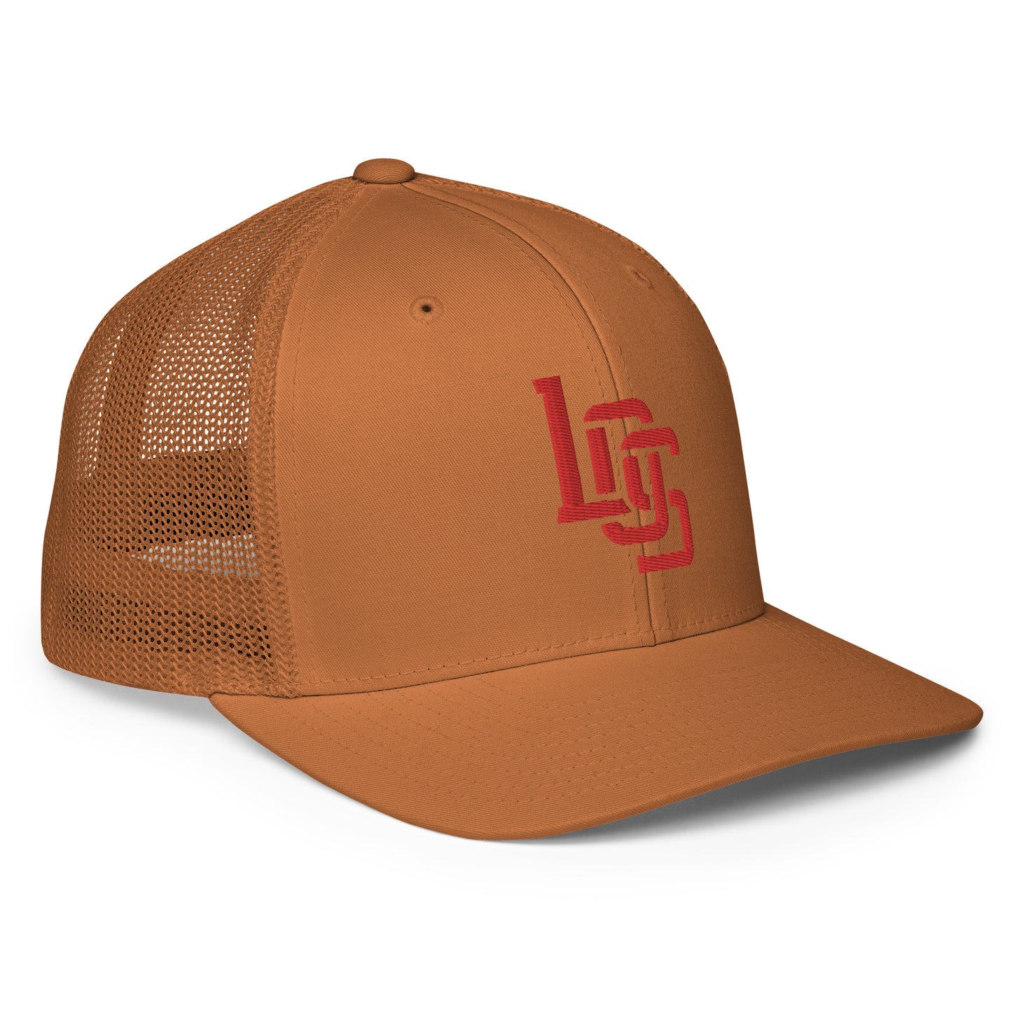 "LOS" Closed-Back Trucker Cap | Flexfit 6511 | E Luna CLASSIC Solocrest 1 Red Thread Front Logo
