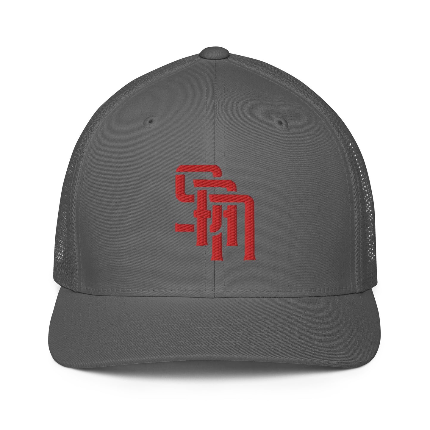 "SAN" Closed-Back Trucker Cap | Flexfit 6511 | E Luna Brand CLASSIC Solocrest 1 Red Thread Front Logo