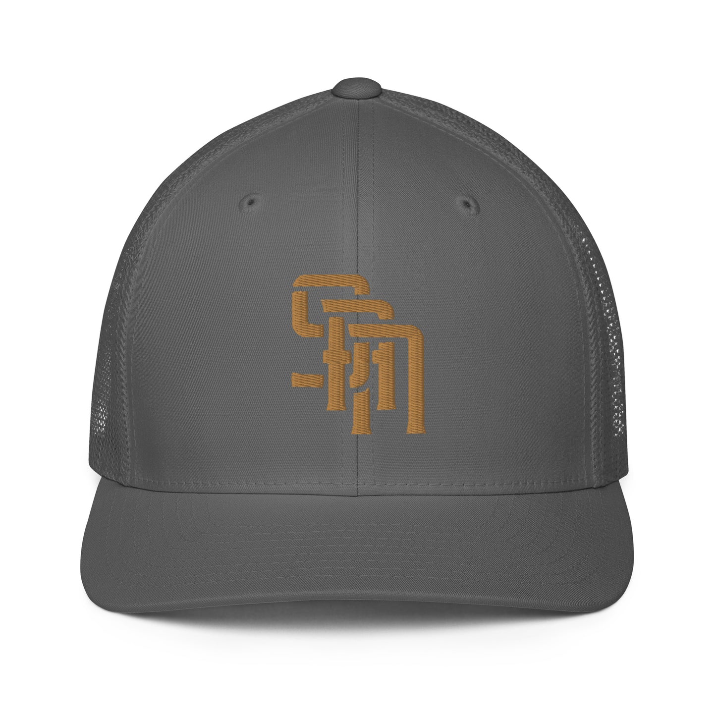 "SAN" Closed-Back Trucker Cap | Flexfit 6511 | E Luna Brand CLASSIC Solocrest 1 Old Gold Thread Front Logo