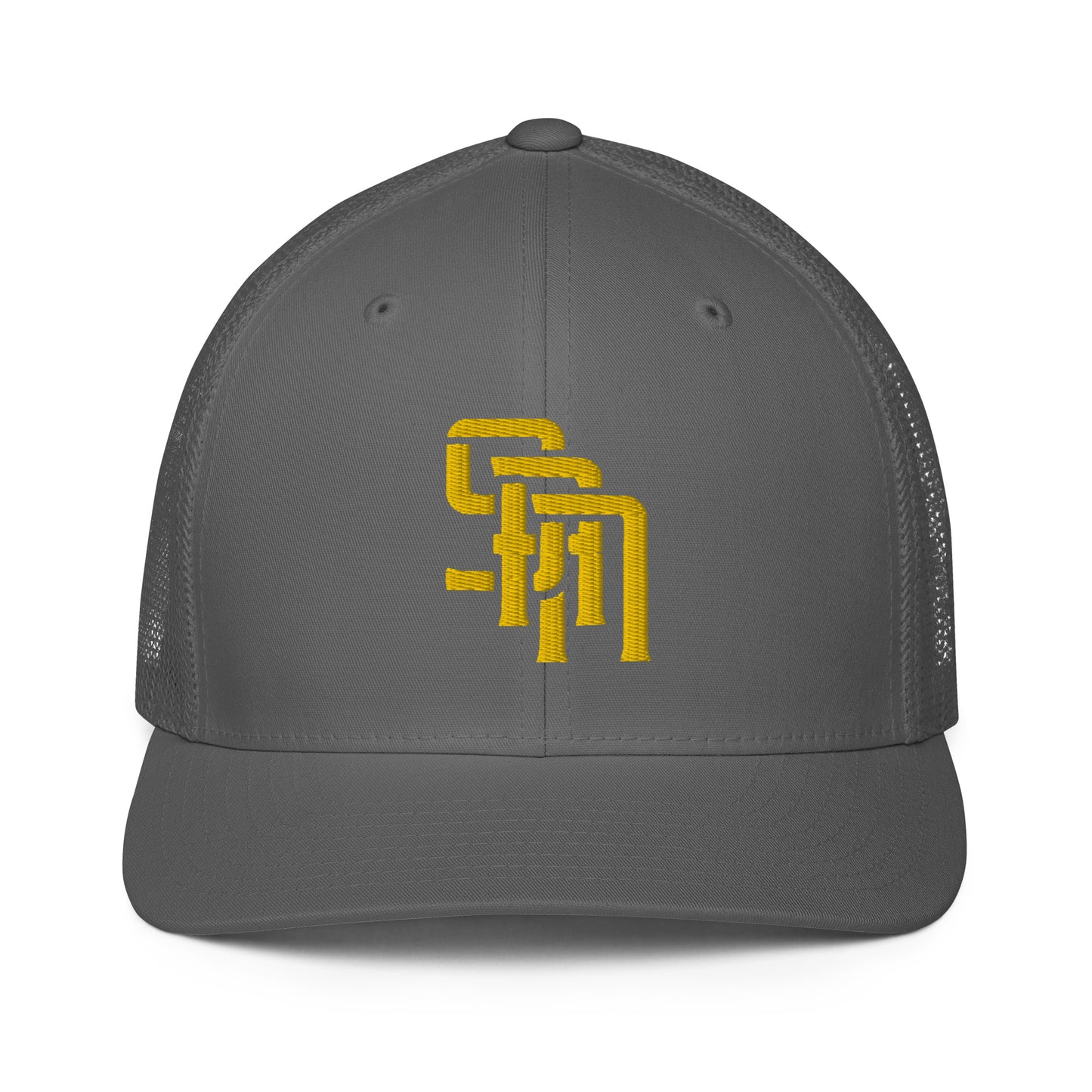 "SAN" Closed-Back Trucker Cap | Flexfit 6511 | E Luna Brand CLASSIC Solocrest 1 Gold Thread Front Logo