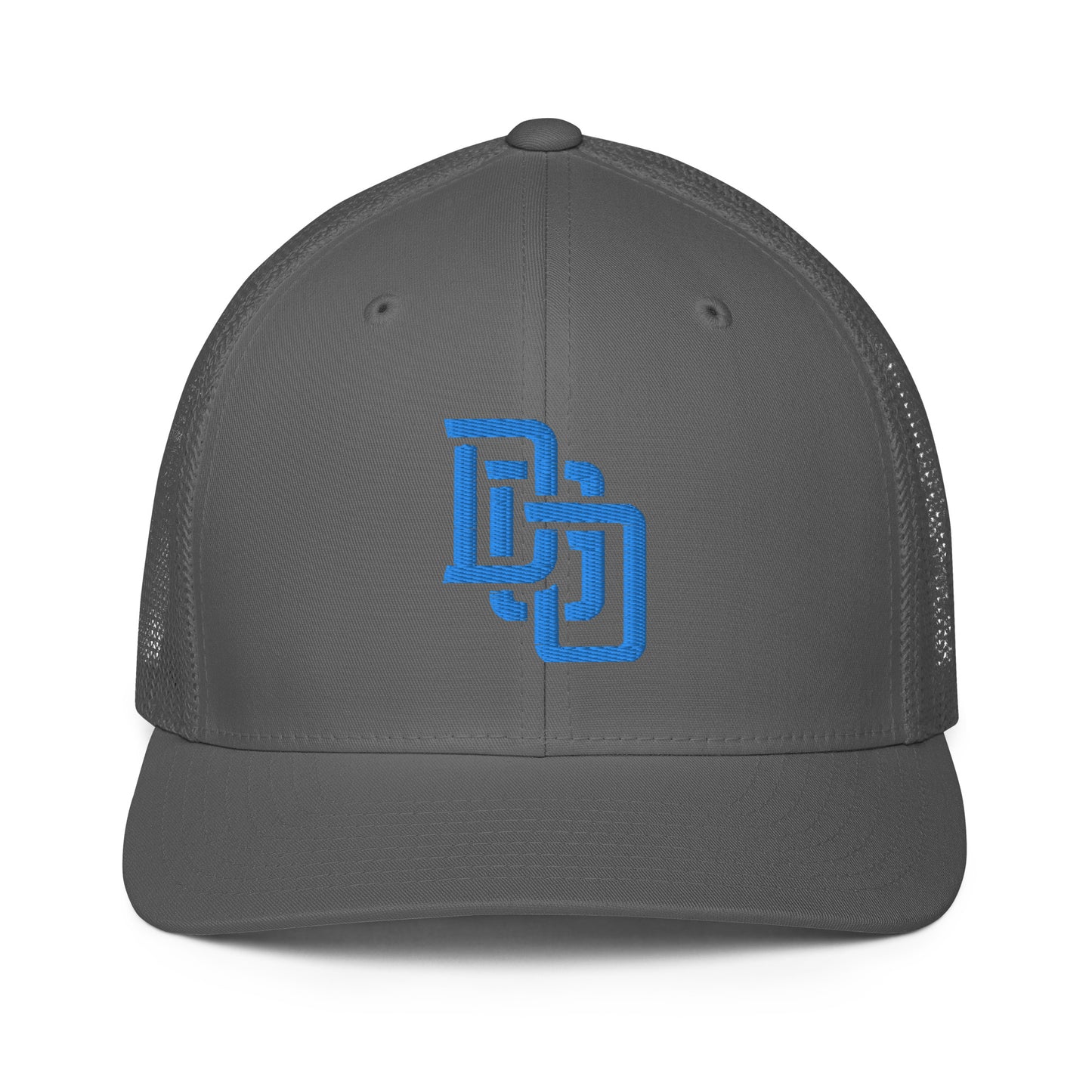 "DGO" Closed-Back Trucker Cap | Flexfit 6511 | E Luna CLASSIC Solocrest 1 Aqua/Teal Thread Front Logo