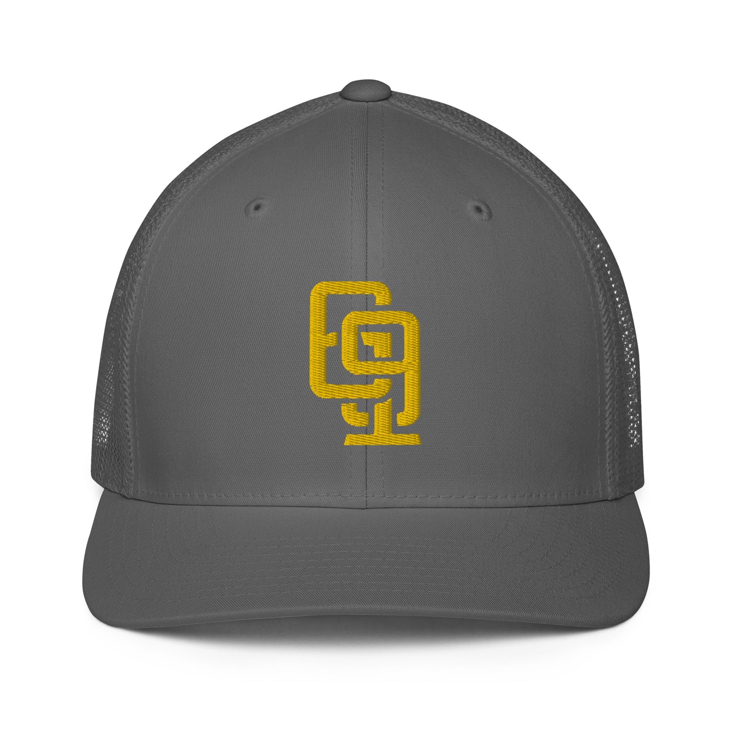 "619" Closed-Back Trucker Cap | Flexfit 6511 | E Luna CLASSIC Solocrest 1 Gold Thread Front Logo