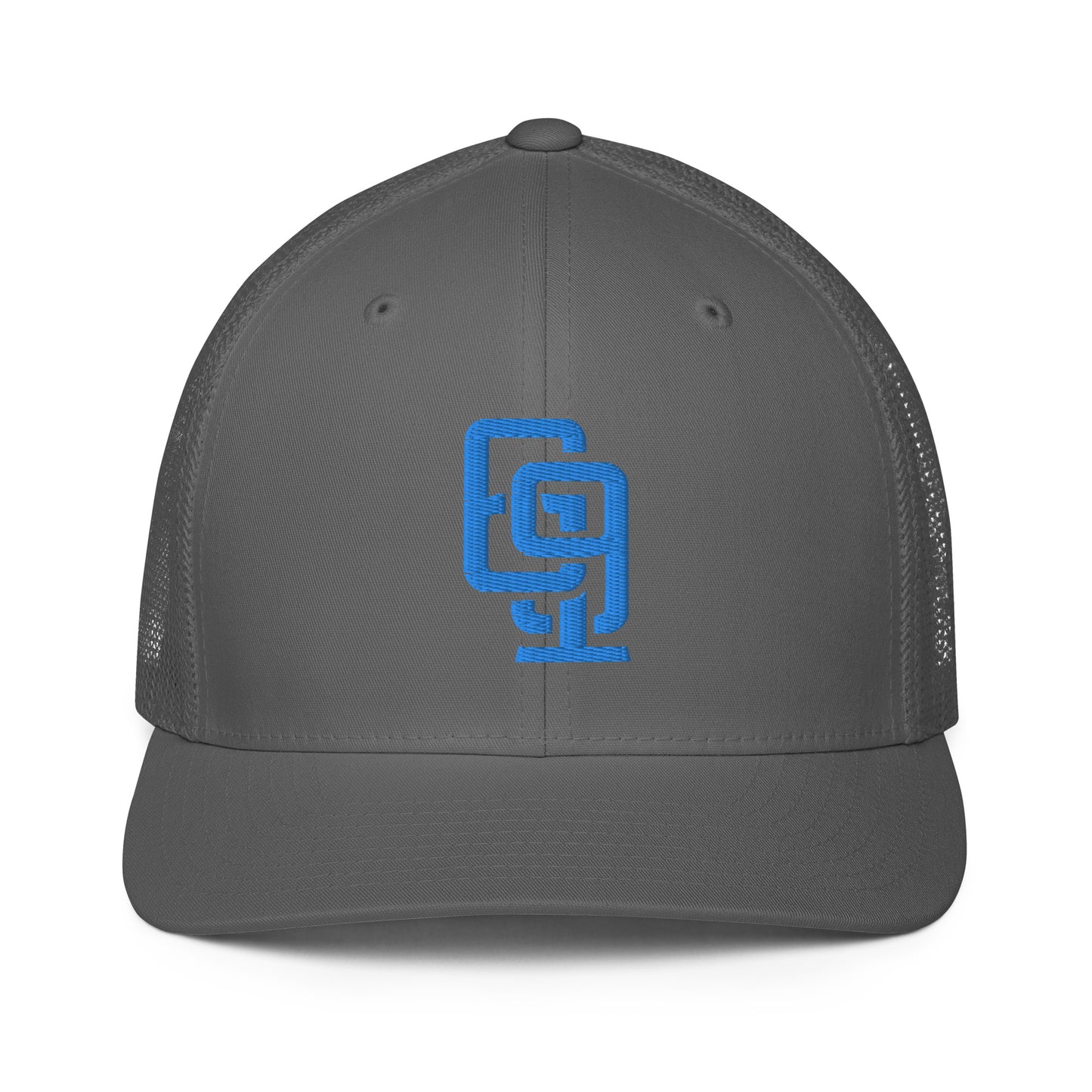 "619" Closed-Back Trucker Cap | Flexfit 6511 | E Luna CLASSIC Solocrest 1 Aqua/Teal Thread Front Logo