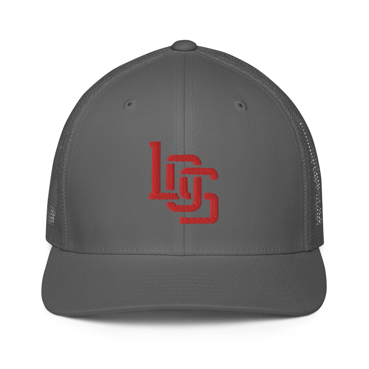 "LOS" Closed-Back Trucker Cap | Flexfit 6511 | E Luna CLASSIC Solocrest 1 Red Thread Front Logo