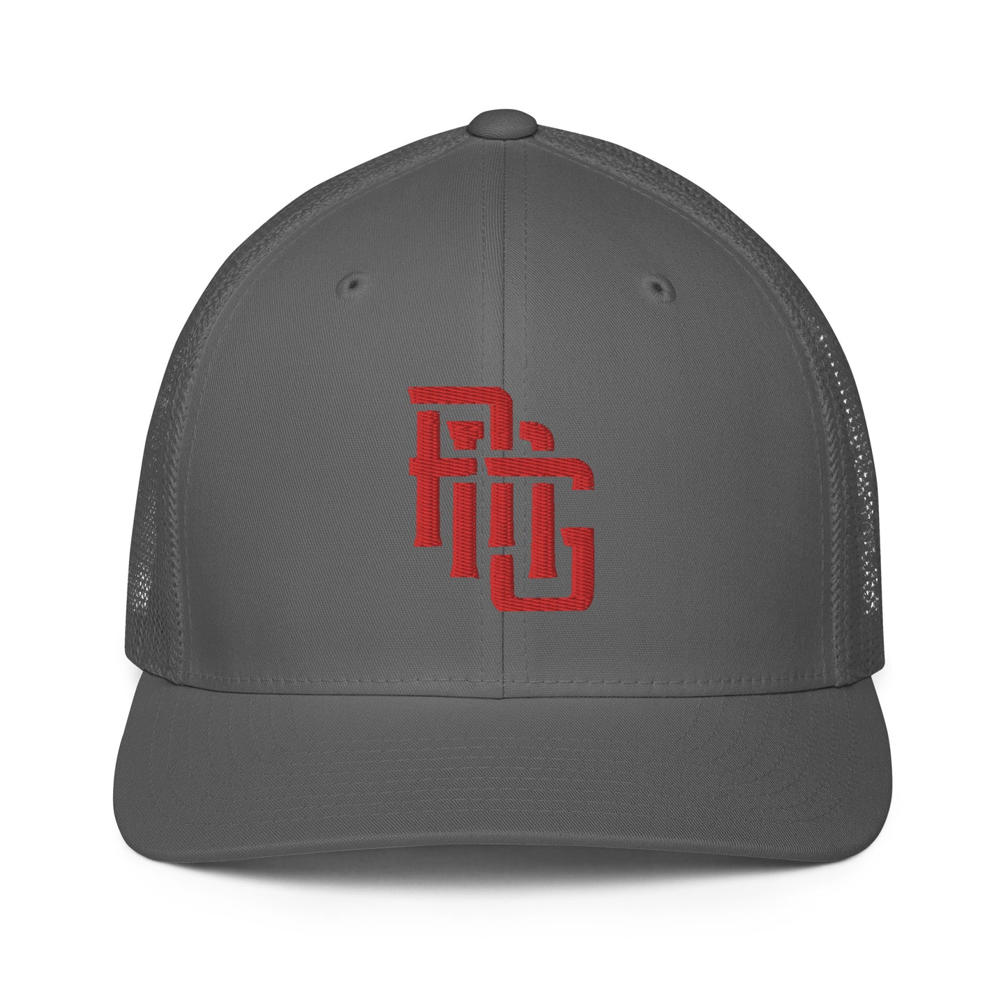 "ANG" Closed-Back Trucker Cap | Flexfit 6511 | E Luna CLASSIC Solocrest 1 Red Thread Front Logo