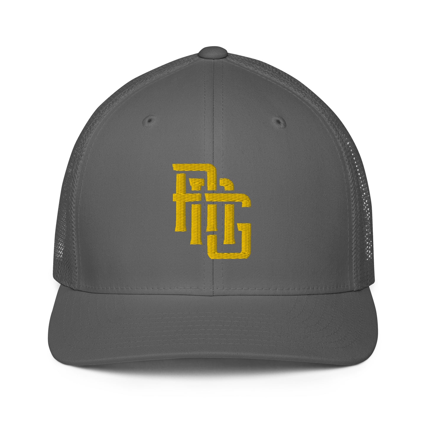 "ANG" Closed-Back Trucker Cap | Flexfit 6511 | E Luna CLASSIC Solocrest 1 Gold Thread Front Logo