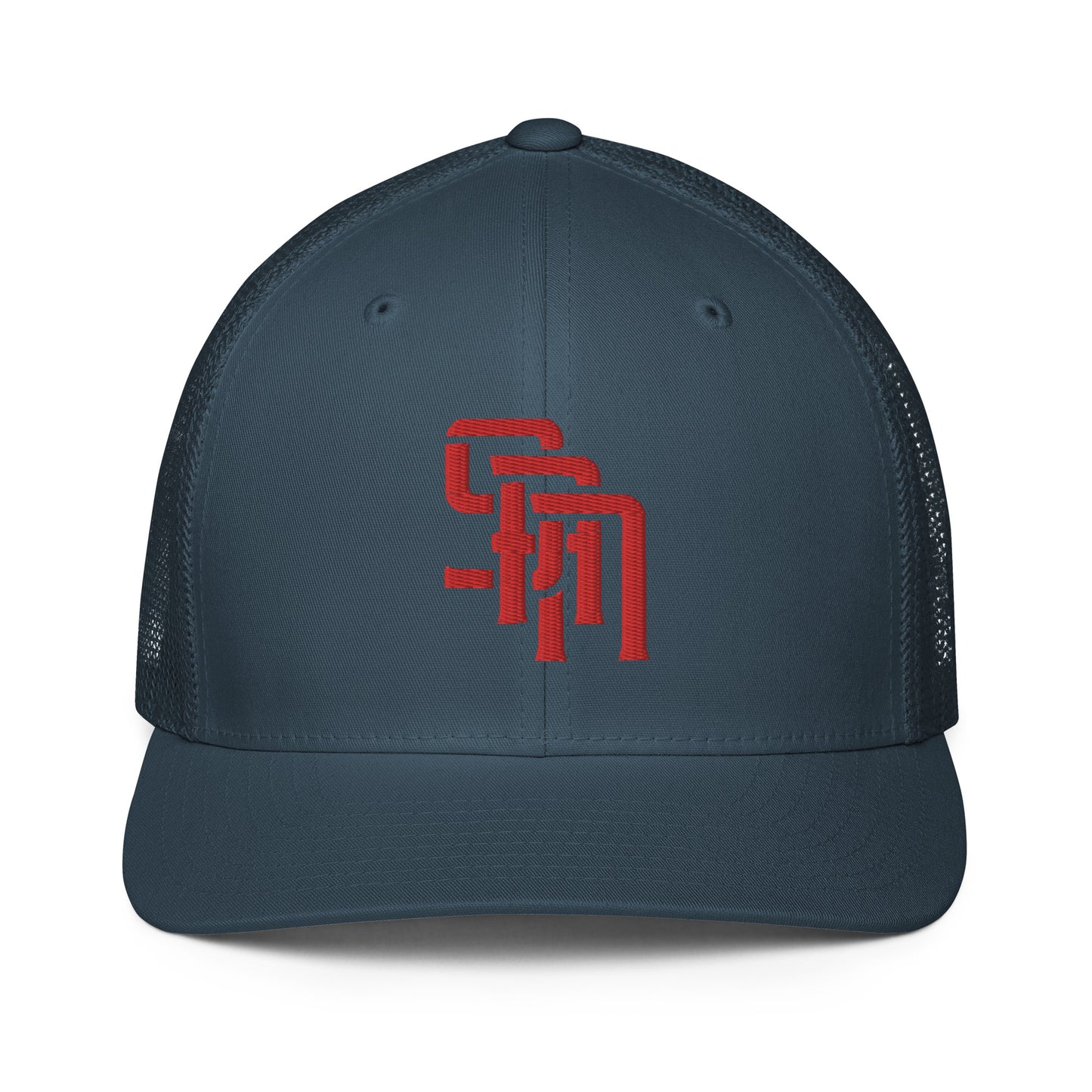 "SAN" Closed-Back Trucker Cap | Flexfit 6511 | E Luna Brand CLASSIC Solocrest 1 Red Thread Front Logo