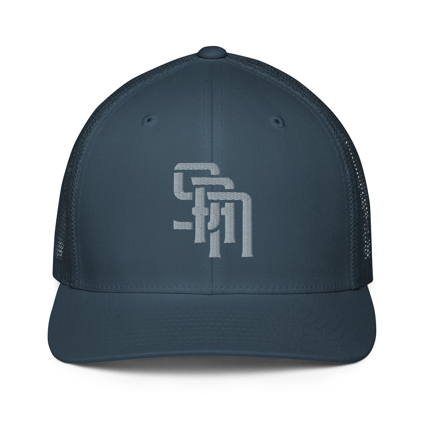 "SAN" Closed-Back Trucker Cap | Flexfit 6511 | E Luna Brand CLASSIC Solocrest 1 Grey Thread Front Logo