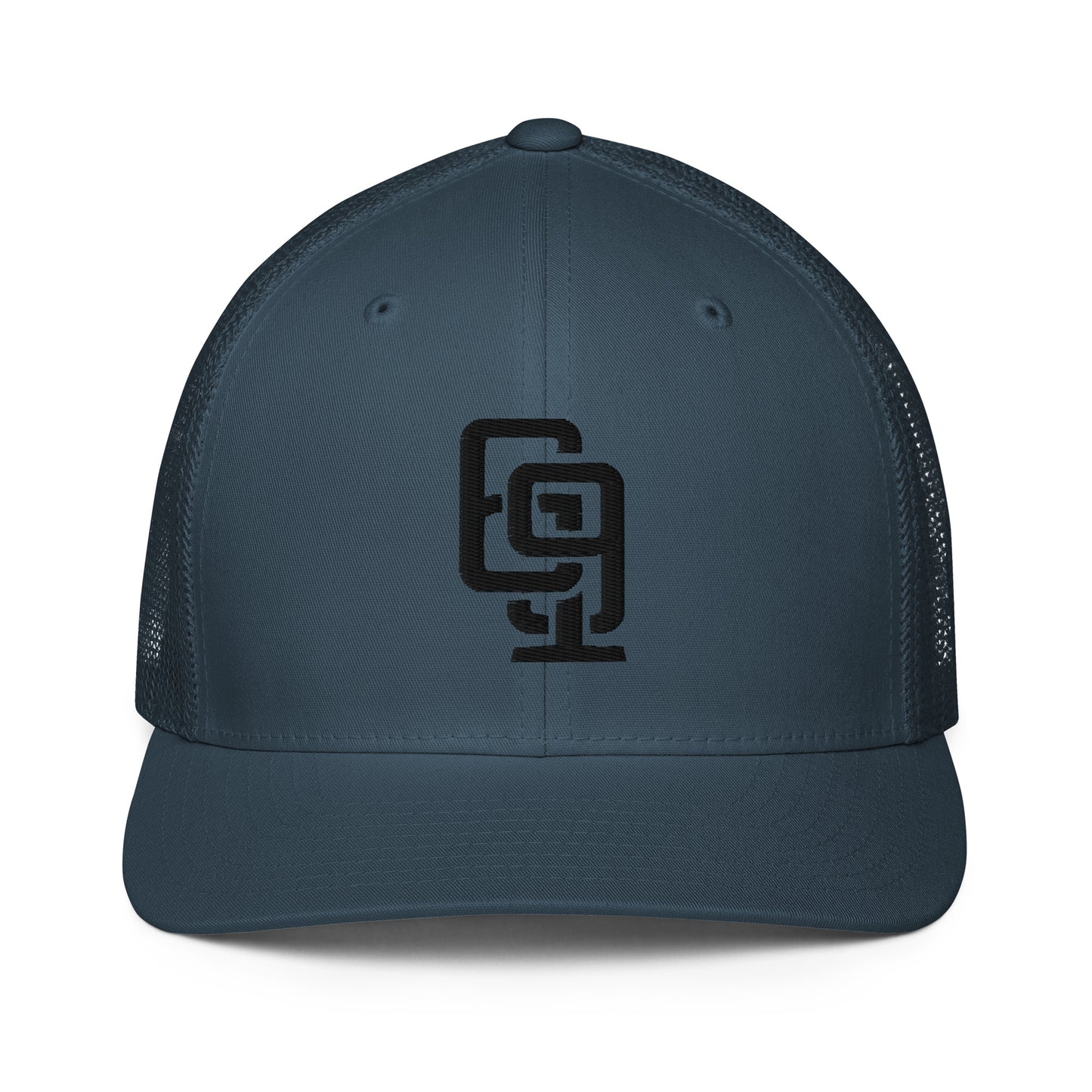 "619" Closed-Back Trucker Cap | Flexfit 6511 | E Luna CLASSIC Solocrest 1 Black Thread Front Logo