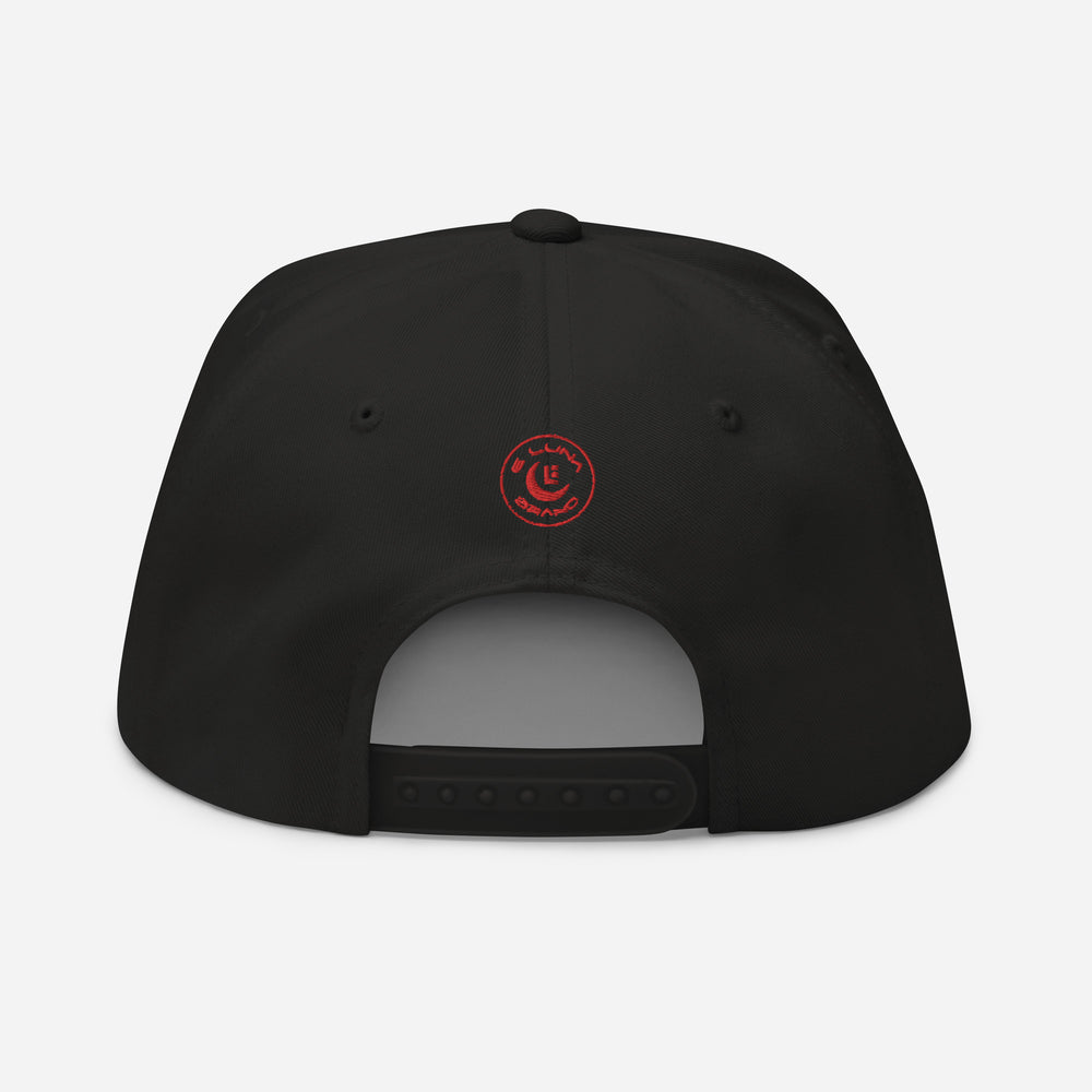 Gorra de visera plana "213" | Yupoong 6007 | Logos frontales, laterales izquierdos y traseros de E Luna SELECT Tricrest 3 hilos rojos