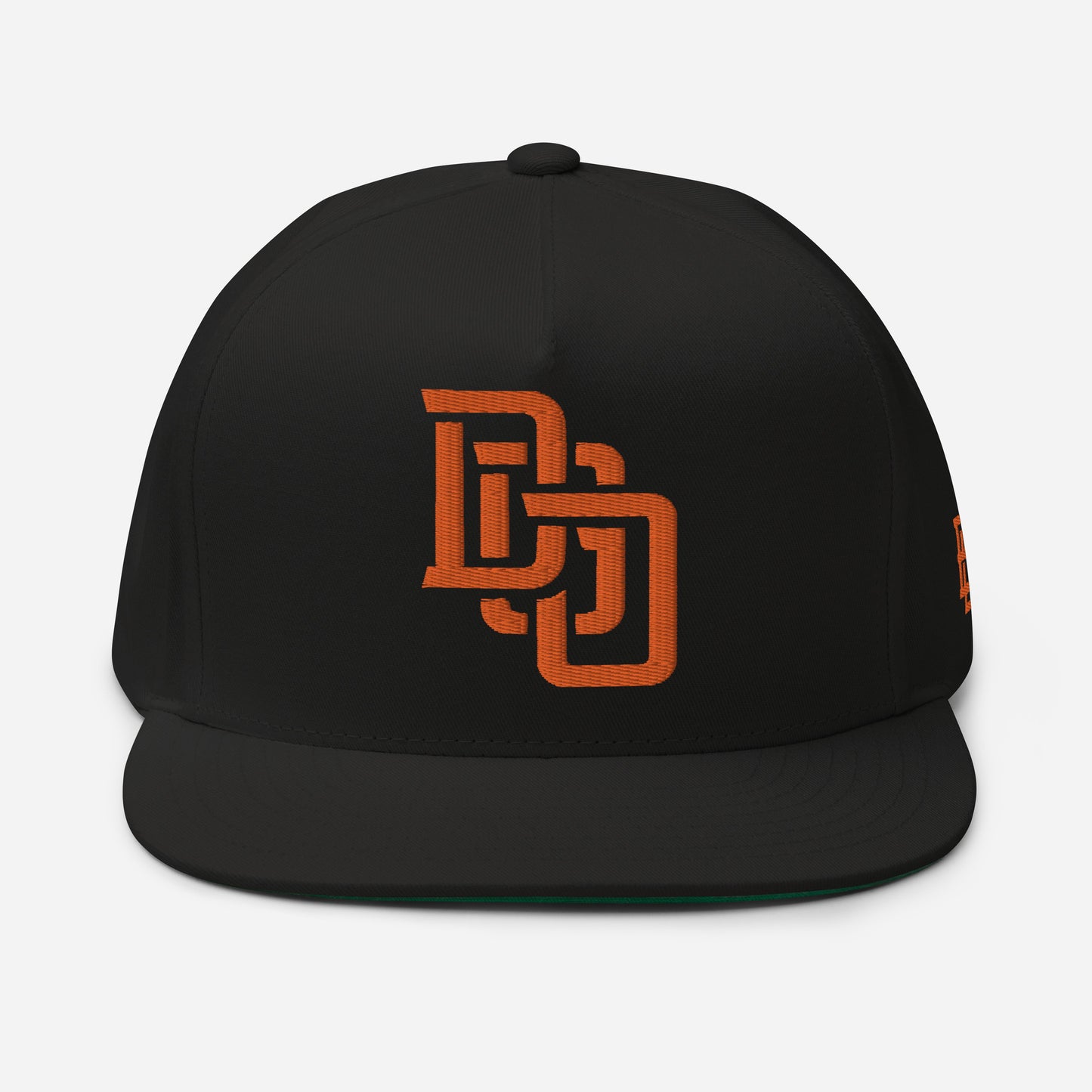 "DGO" Flat Bill Cap | Yupoong 6007 | E Luna Brand ESSENTIAL Duocrest 2 Orange Thread Logos: Front & Left