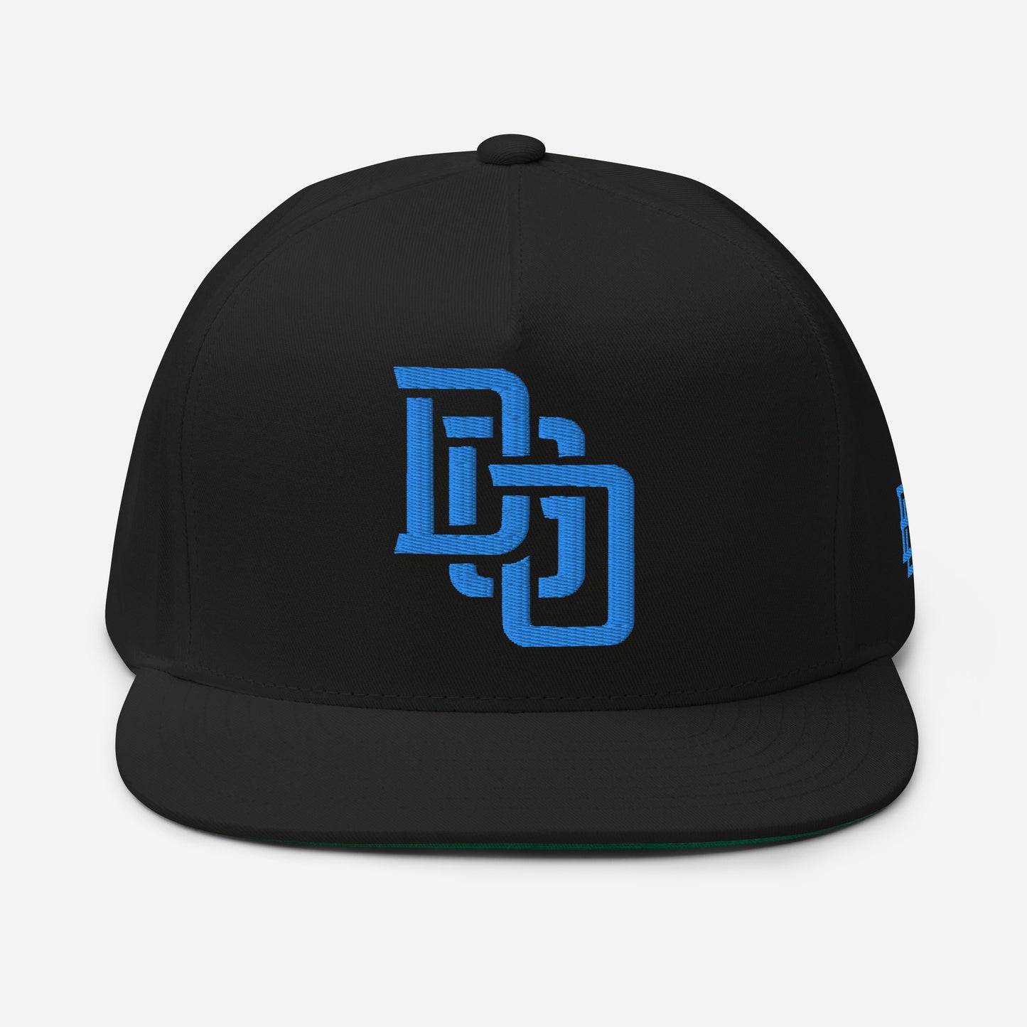 "DGO" Flat Bill Cap | Yupoong 6007 | E Luna Brand ESSENTIAL Duocrest 2 Aqua/Teal Thread Logos: Front & Left
