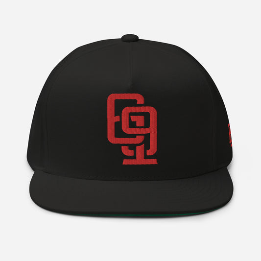 "619" Flat Bill Cap | Yupoong 6007 | E Luna Brand ESSENTIAL Duocrest 2 Red Thread Logos: Front & Left