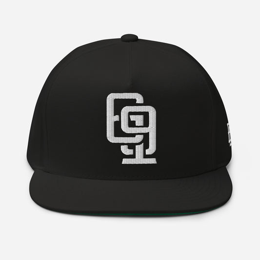 "619" Flat Bill Cap | Yupoong 6007 | E Luna Brand ESSENTIAL Duocrest 2 White Thread Logos: Front & Left