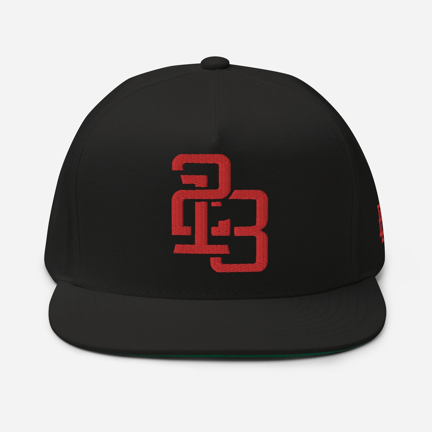 "213" Flat Bill Cap | Yupoong 6007 | E Luna ESSENTIAL Duocrest 2 Red Thread Front & Left Side Logos