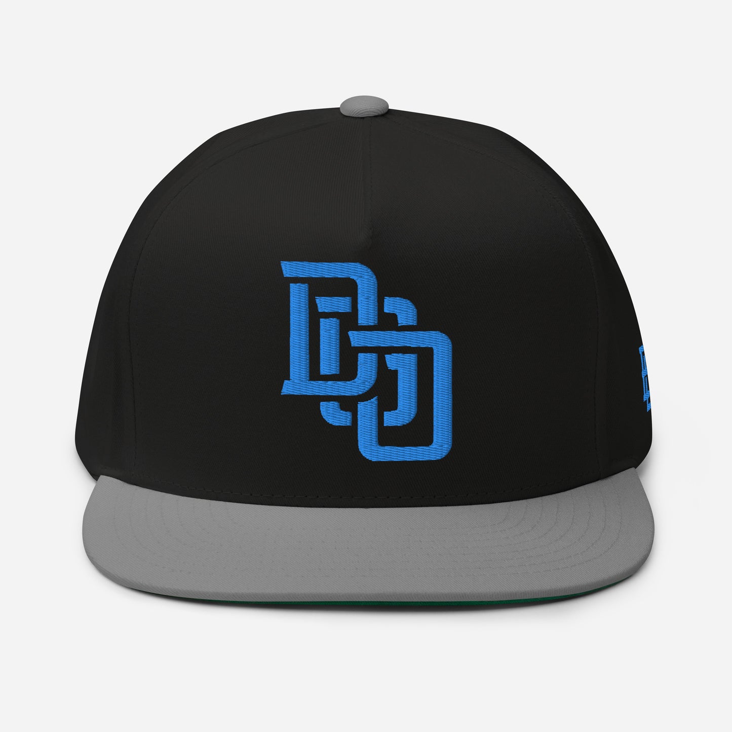 "DGO" Flat Bill Cap | Yupoong 6007 | E Luna Brand ESSENTIAL Duocrest 2 Aqua/Teal Thread Logos: Front & Left