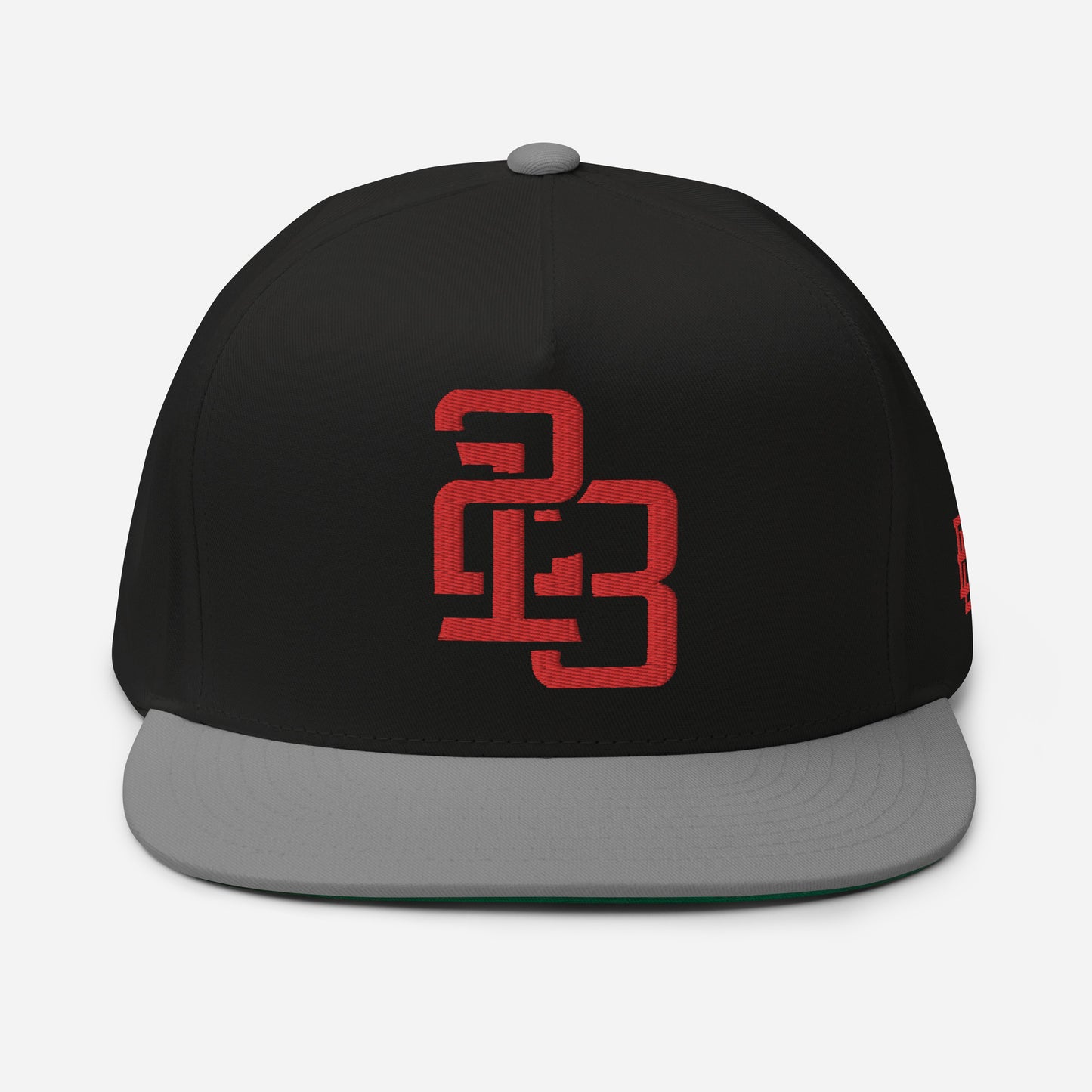 "213" Flat Bill Cap | Yupoong 6007 | E Luna ESSENTIAL Duocrest 2 Red Thread Front & Left Side Logos