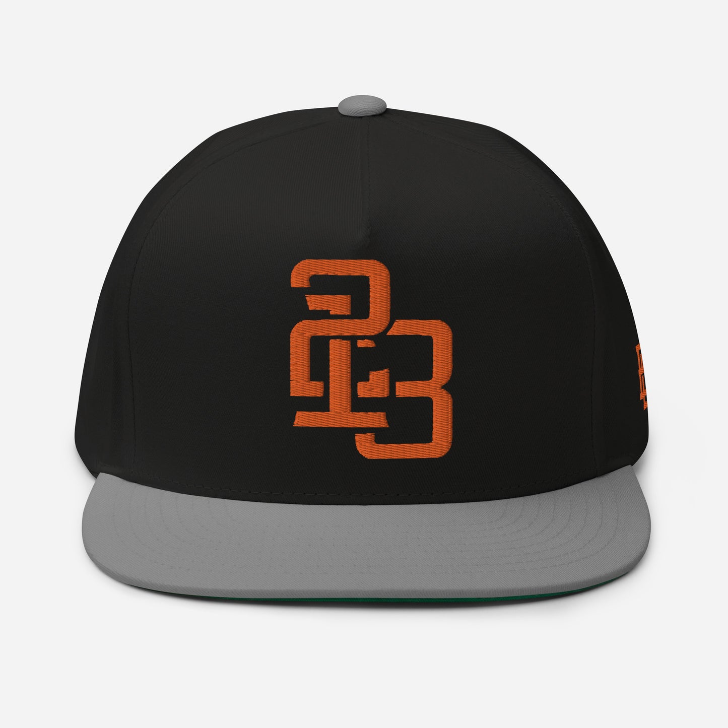 "213" Flat Bill Cap | Yupoong 6007 | E Luna ESSENTIAL Duocrest 2 Orange Thread Front & Left Side Logos
