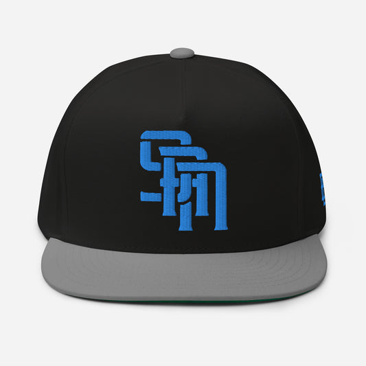 "SAN" Flat Bill Cap | E Luna Brand SELECT | 3 Aqua/Teal Thread Logos | 3D Puff Edition