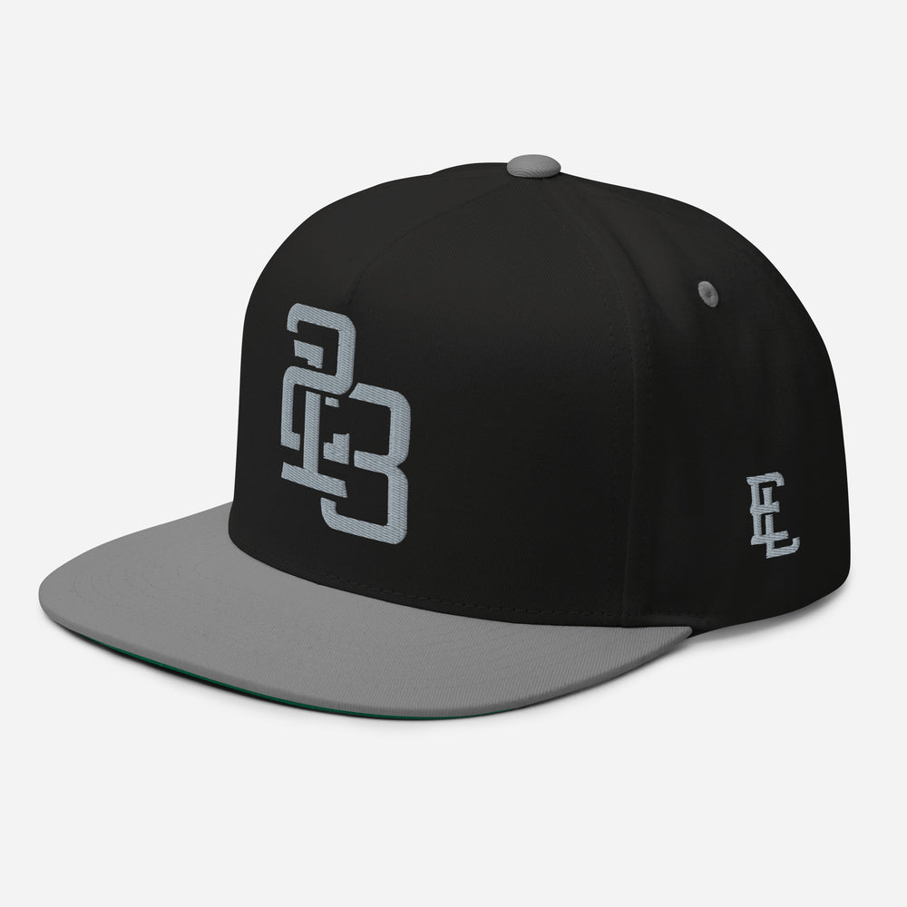 "213" Flat Bill Cap | Yupoong 6007 | E Luna ESSENTIAL Duocrest 2 Grey Thread Front & Left Side Logos