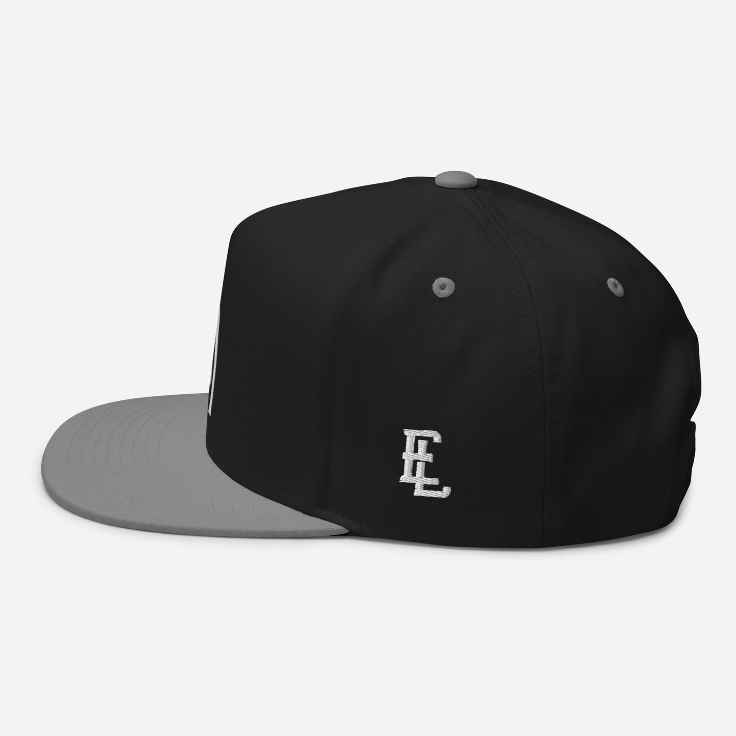 "SAN" Flat Bill Cap | Yupoong 6007 | E Luna Brand ESSENTIAL Duocrest 2 White Thread Logos: Front & Left