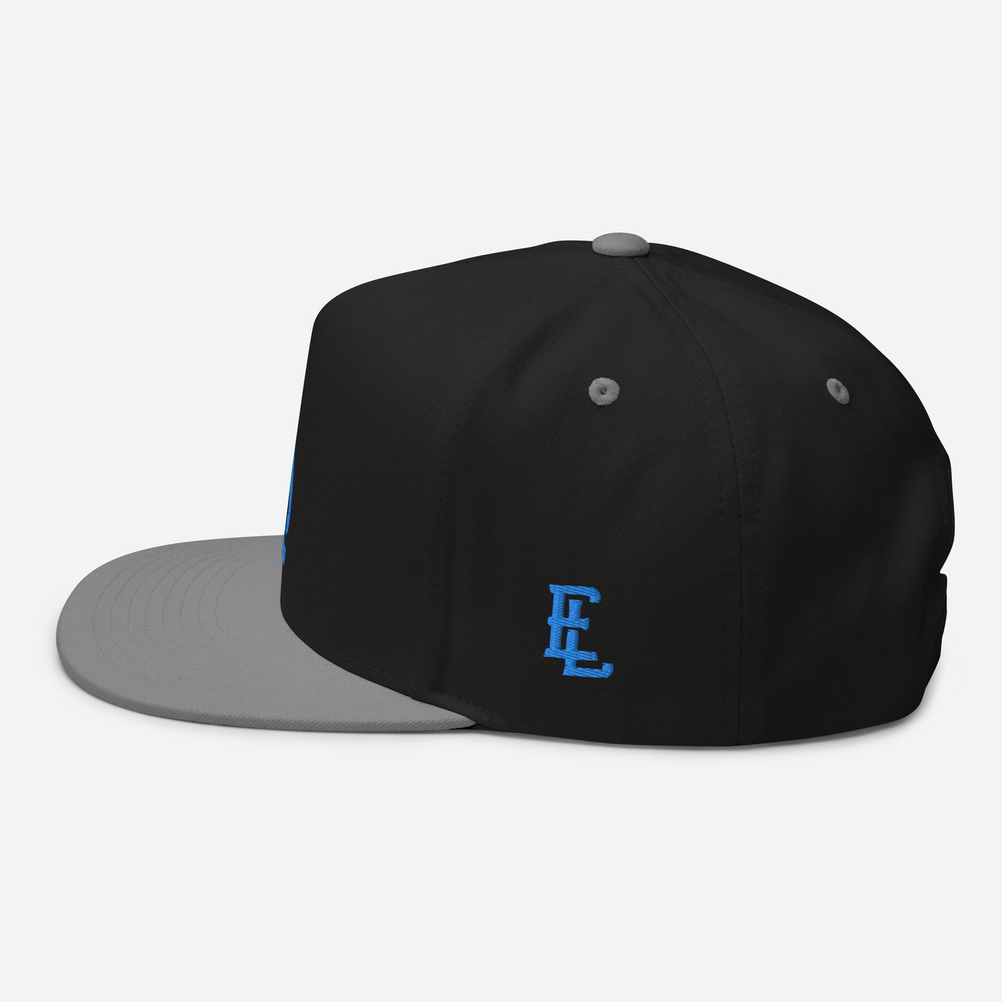 "619" Flat Bill Cap | Yupoong 6007 | E Luna Brand ESSENTIAL Duocrest 2 Aqua/Teal Thread Logos: Front & Left