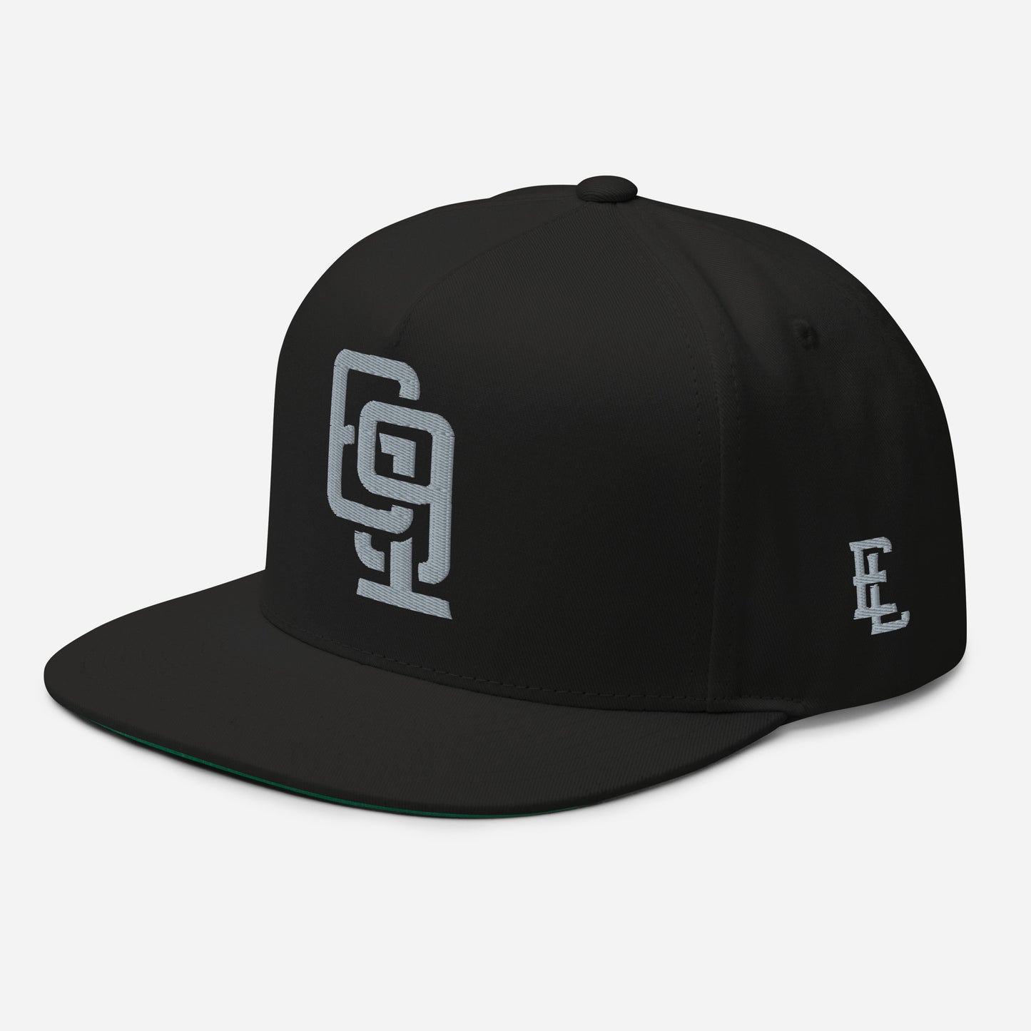 "619" Flat Bill Cap | Yupoong 6007 | E Luna Brand ESSENTIAL Duocrest 2 Grey Thread Logos: Front & Left