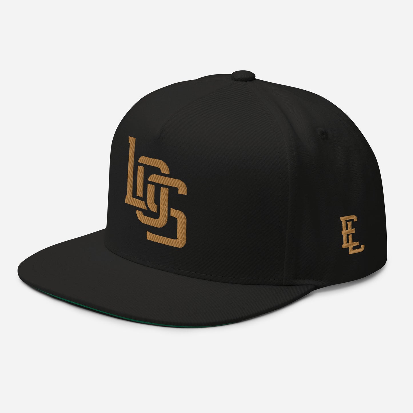 "LOS" Flat Bill Cap | E Luna Brand ESSENTIAL | 2 Old Gold Thread Logos