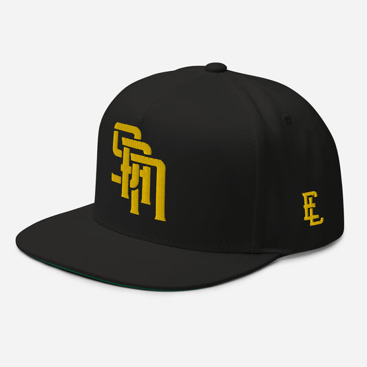 "SAN" Flat Bill Cap | E Luna Brand SELECT | 3 Gold Thread Logos | 3D Puff Edition