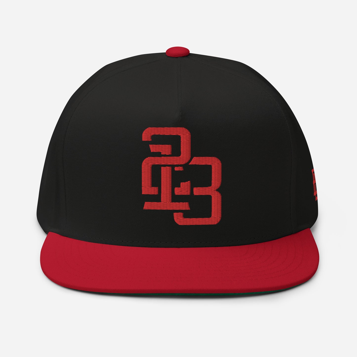 "213" Flat Bill Cap | Yupoong 6007 | E Luna ESSENTIAL Duocrest 2 Red Thread Front & Left Side Logos
