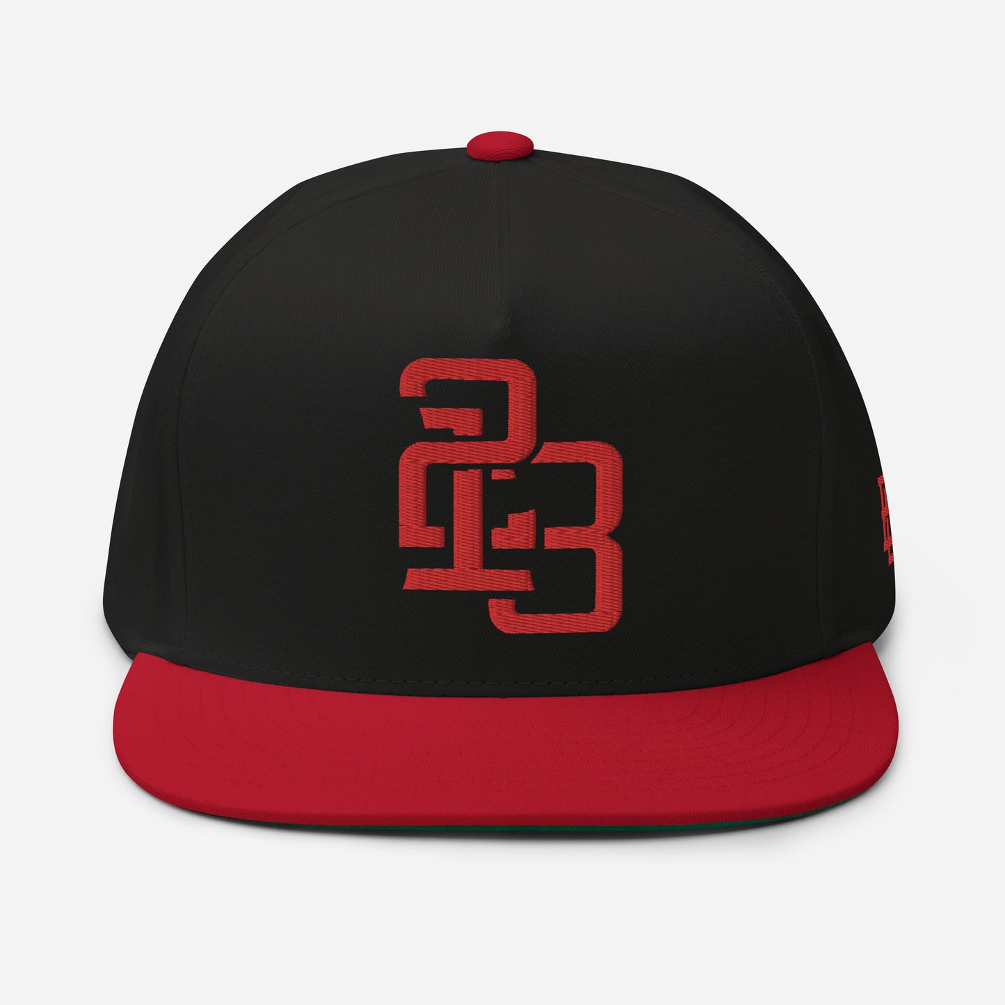 "213" Flat Bill Cap | Yupoong 6007 | E Luna SELECT Tricrest 3 Red Thread Front, Left Side & Back Logos