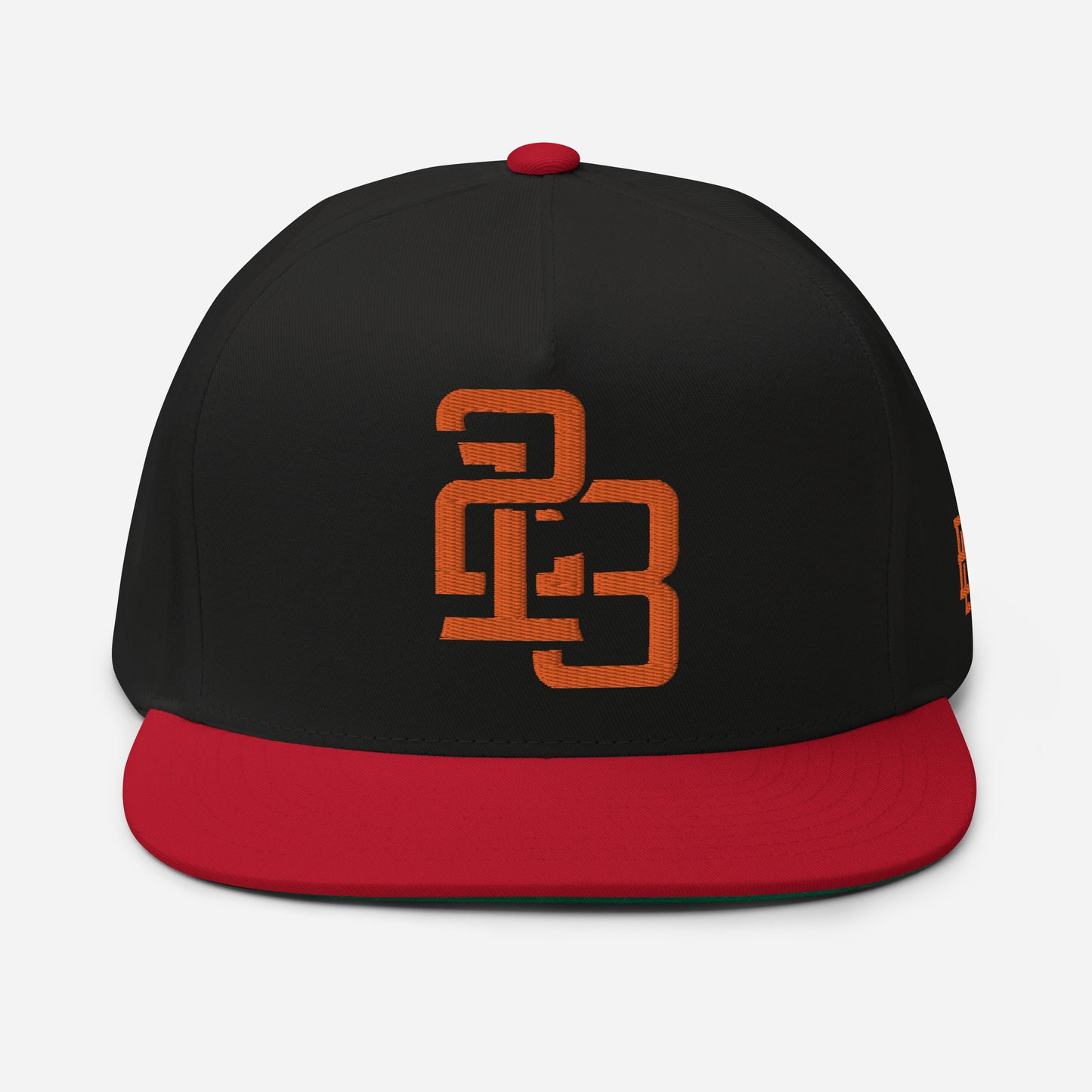 "213" Flat Bill Cap | Yupoong 6007 | E Luna ESSENTIAL Duocrest 2 Orange Thread Front & Left Side Logos