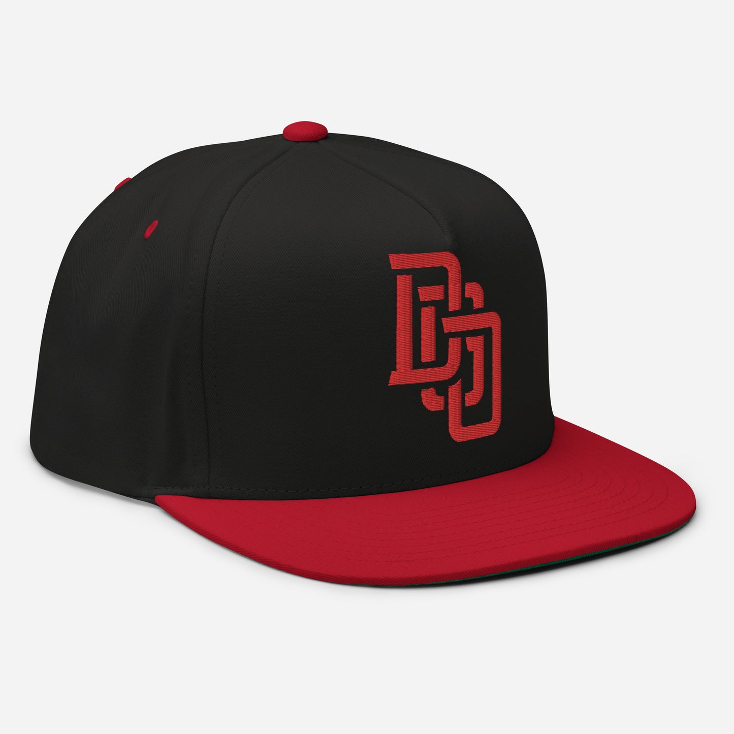 "DGO" Flat Bill Cap | Yupoong 6007 | E Luna Brand ESSENTIAL Duocrest 2 Red Thread Logos: Front & Left