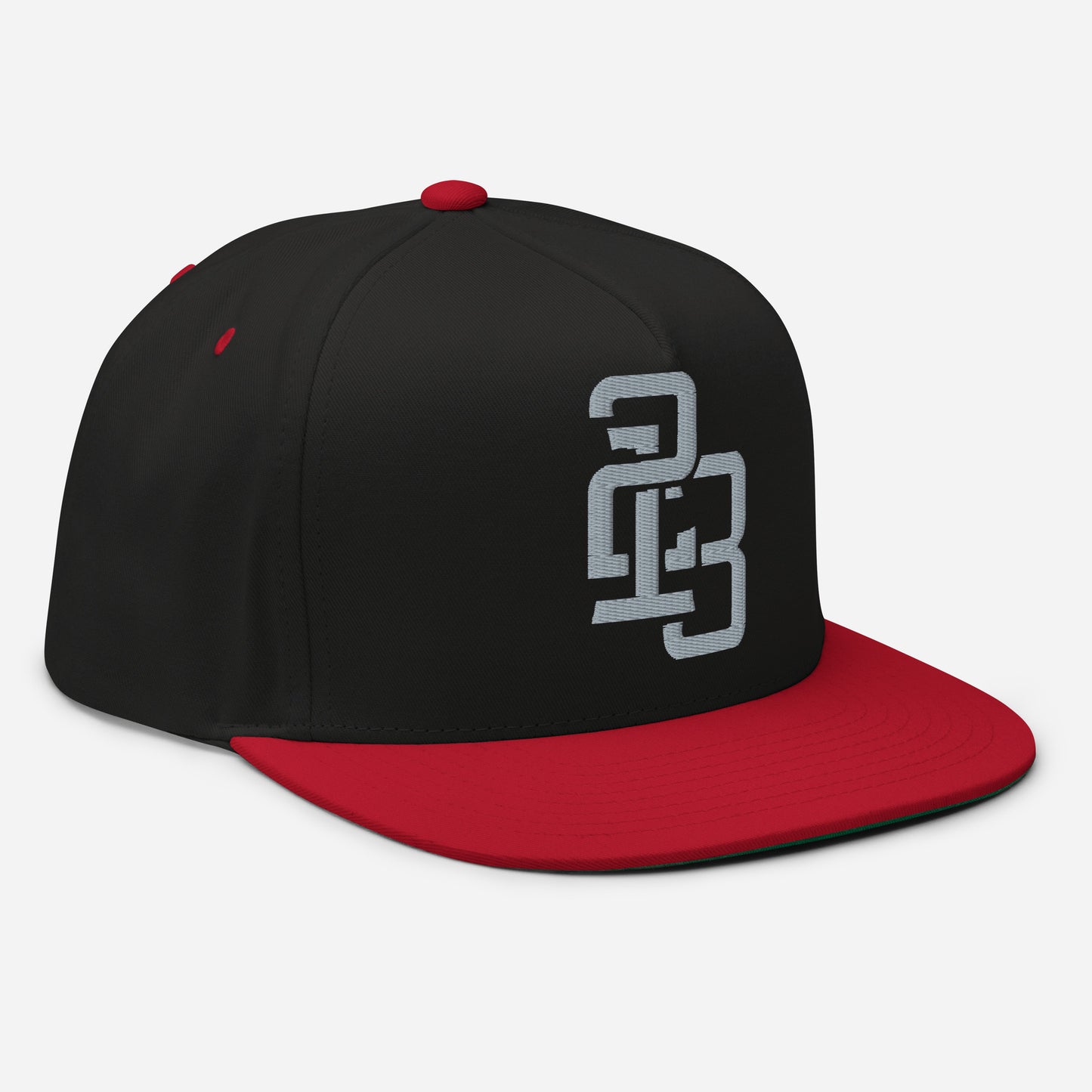 "213" Flat Bill Cap | Yupoong 6007 | E Luna SELECT Tricrest 3 Grey Thread Front, Left Side & Back Logos