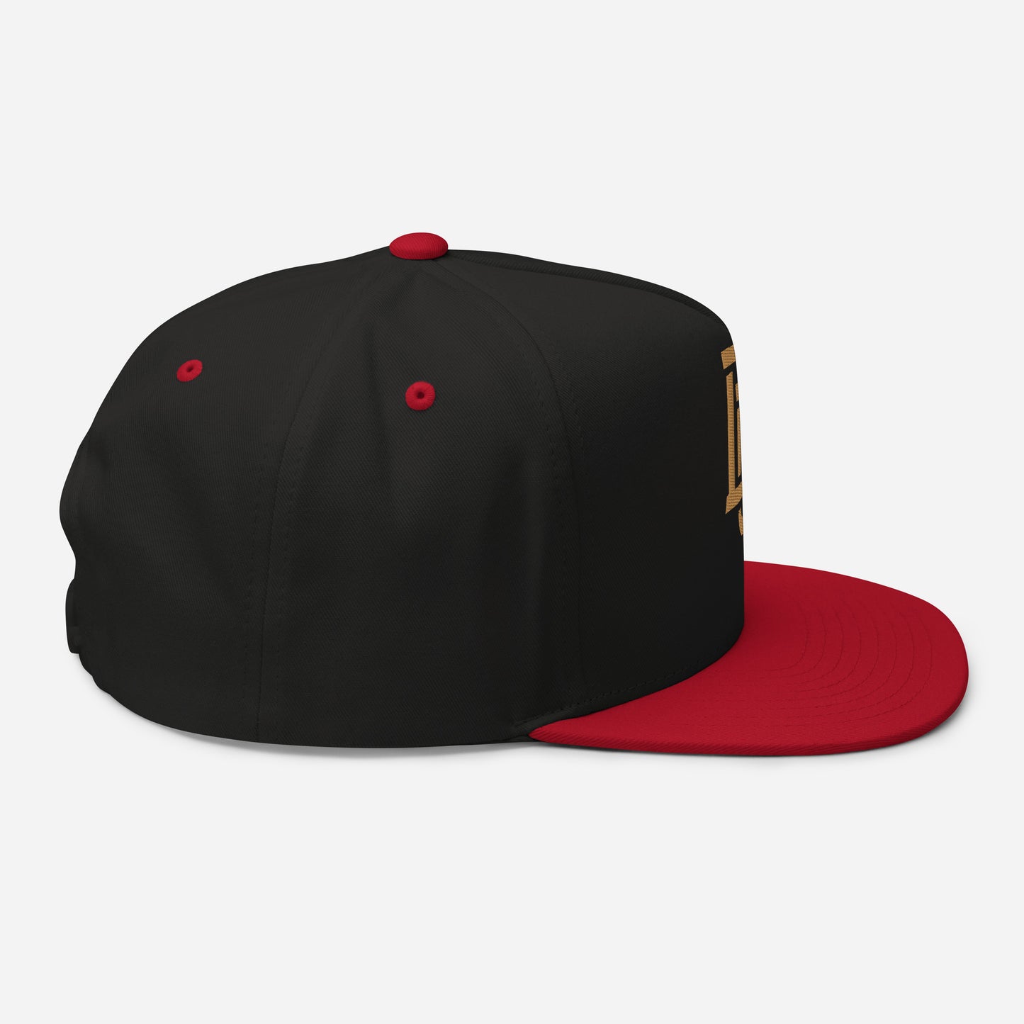 "DGO" Flat Bill Cap | Yupoong 6007 | E Luna Brand ESSENTIAL Duocrest 2 Old Gold Thread Logos: Front & Left