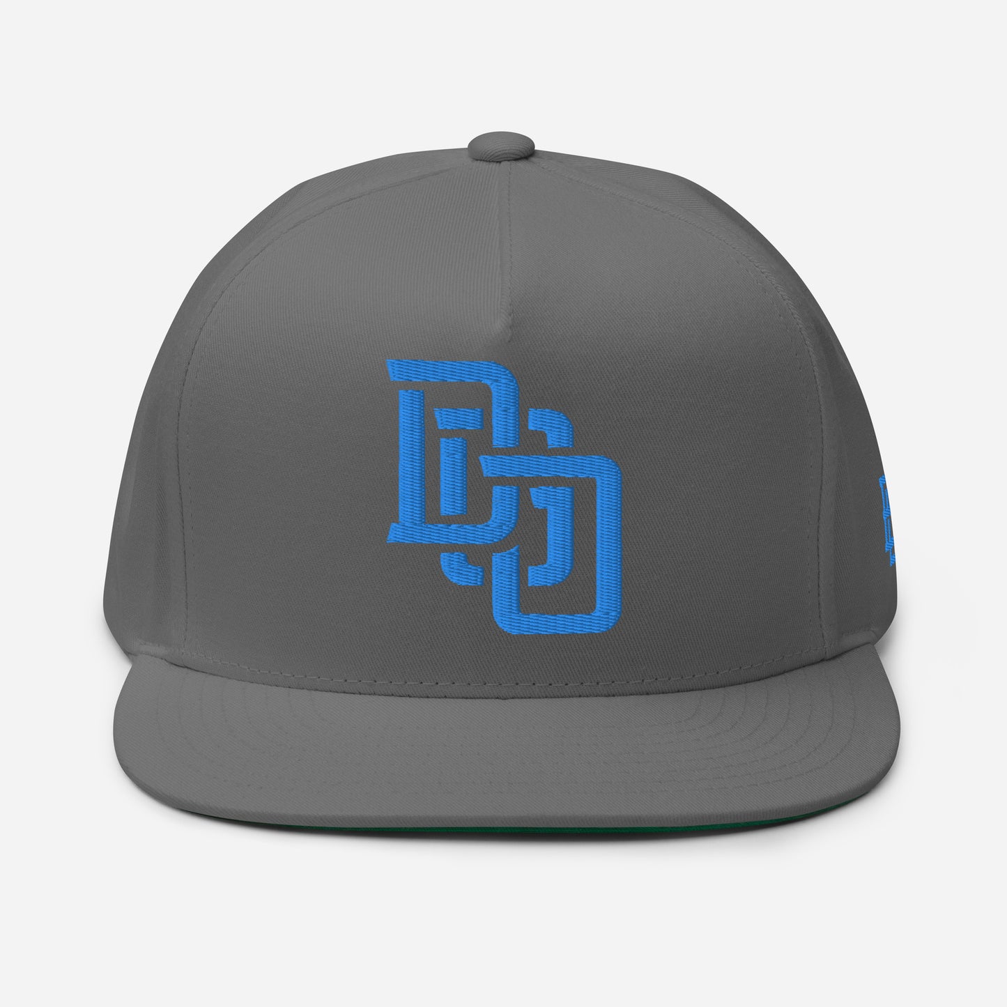 "DGO" Flat Bill Cap | Yupoong 6007 | E Luna Brand ESSENTIAL Duocrest 2 Aqua/Teal Thread Logos: Front & Left