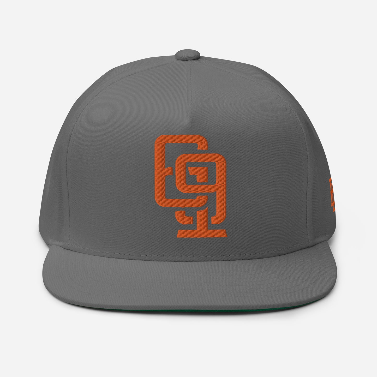 "619" Flat Bill Cap | Yupoong 6007 | E Luna Brand ESSENTIAL Duocrest 2 Orange Thread Logos: Front & Left