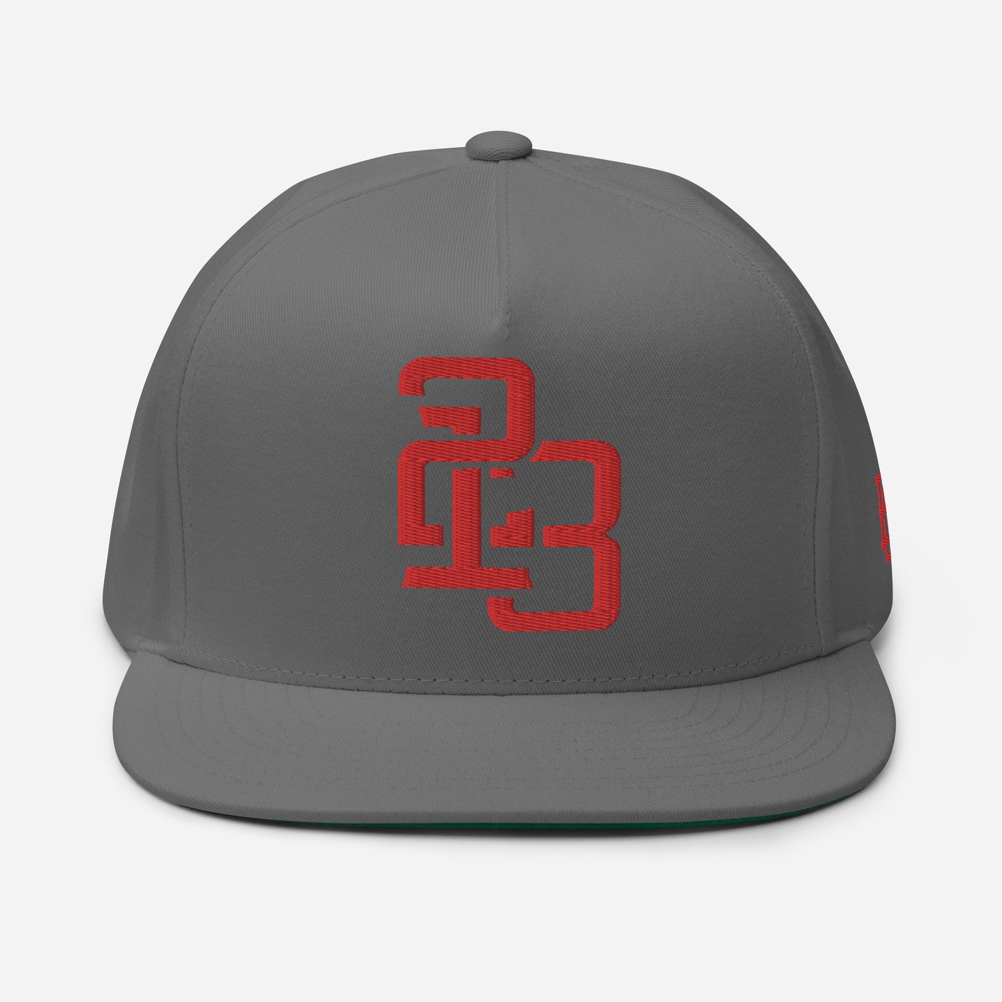 "213" Flat Bill Cap | Yupoong 6007 | E Luna SELECT Tricrest 3 Red Thread Front, Left Side & Back Logos