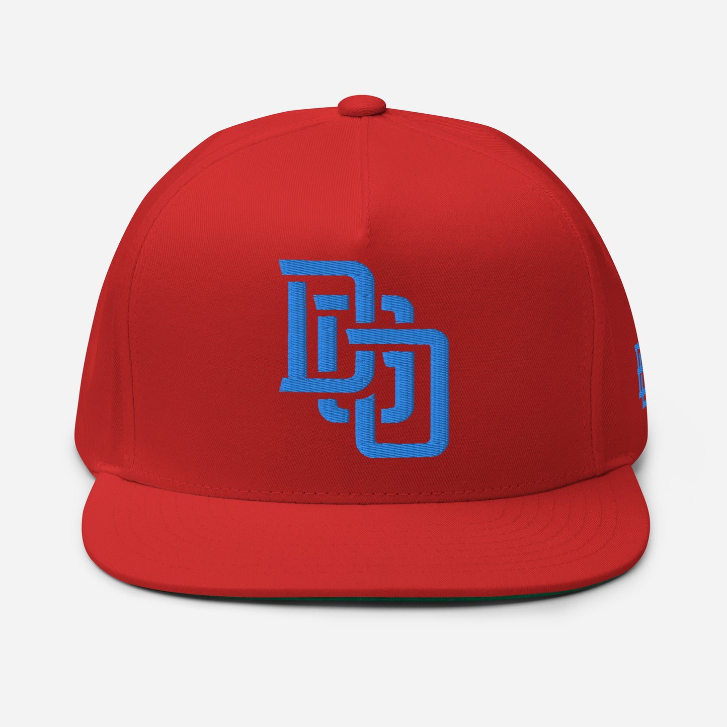 "DGO" Flat Bill Cap | Yupoong 6007 | E Luna Brand ESSENTIAL Duocrest 2 Aqua/Teal Thread Logos: Front & Left